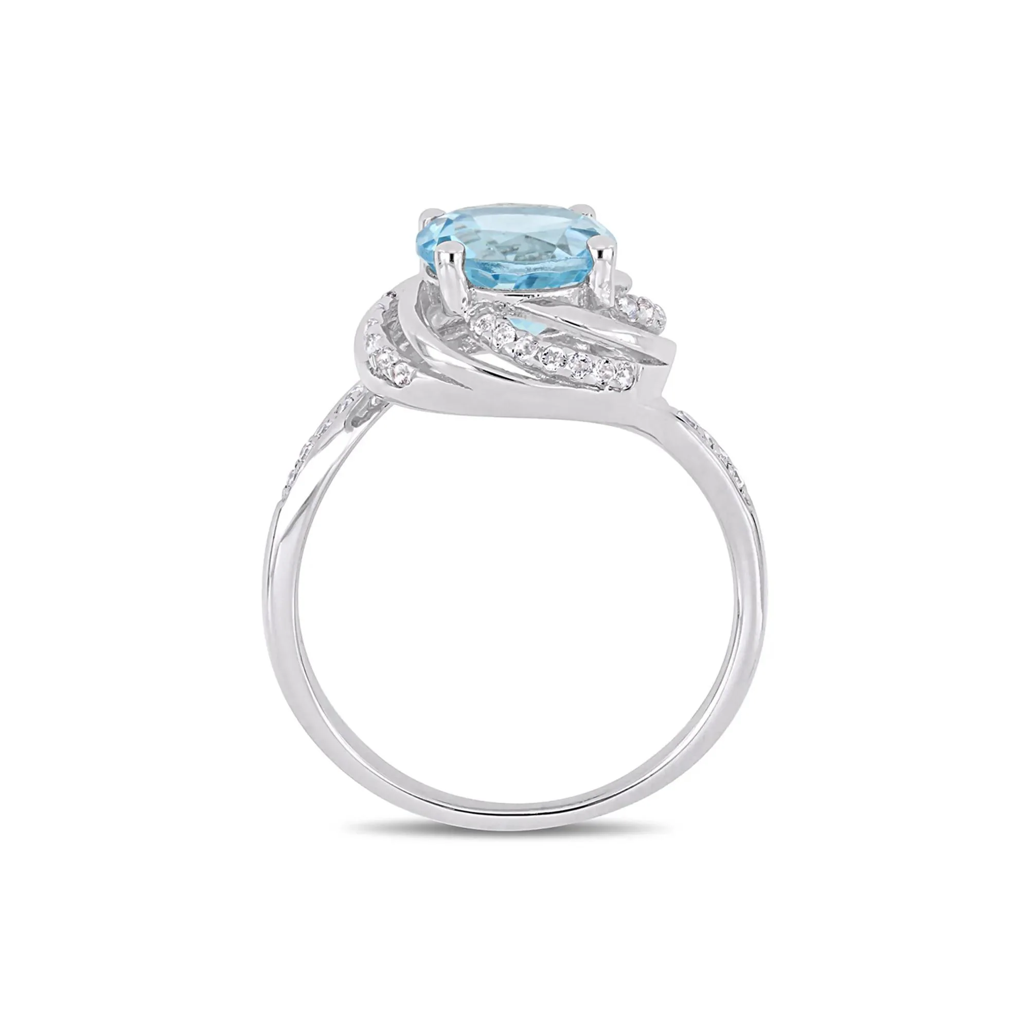 Blue & White Topaz & Diamond Ring .925 Sterling Silver Size 9 - Image 2