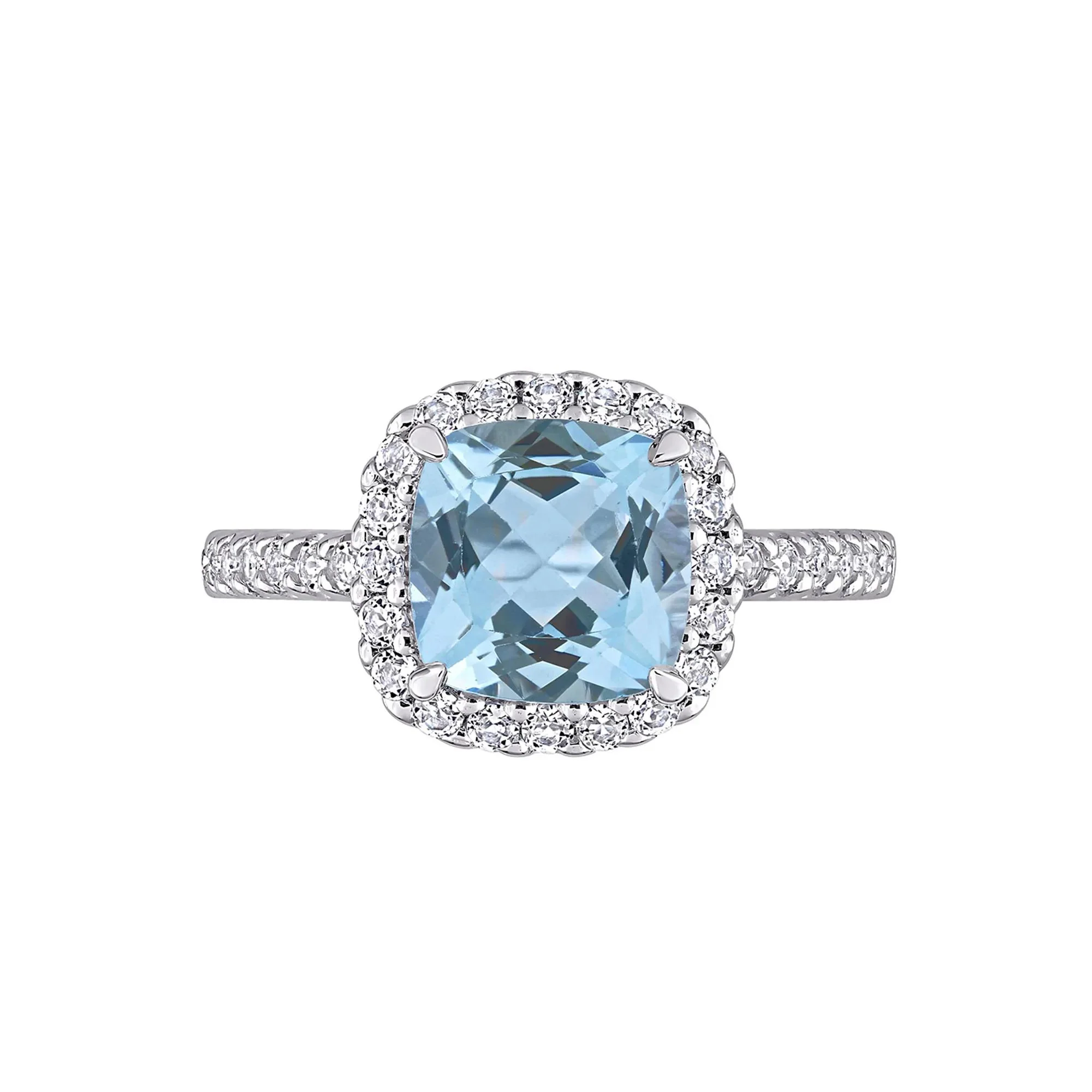 Blue & White Topaz Ring 10K White Gold Size 10.5