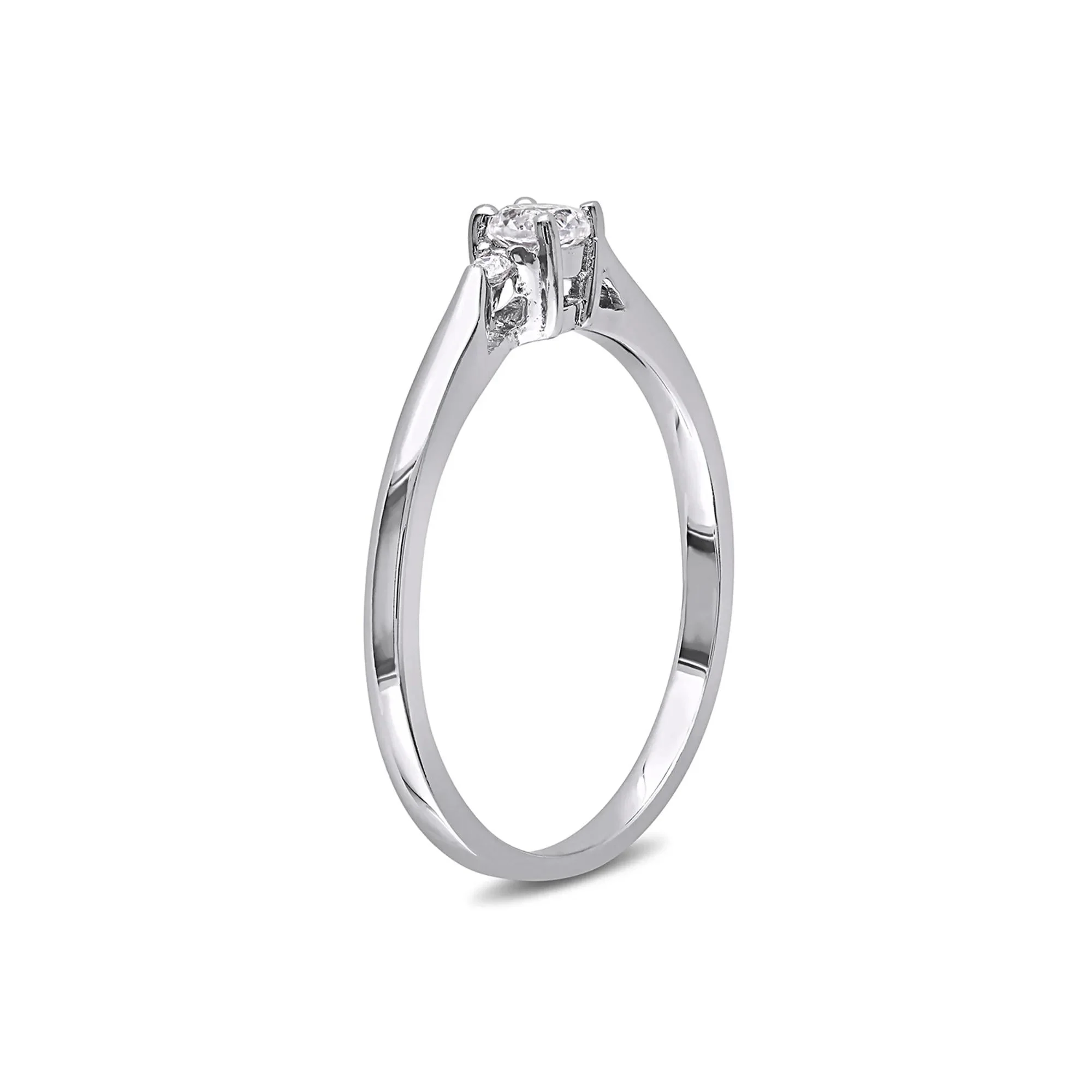 Lab Created White Sapphire & Diamond Ring .925 Sterling Silver Round Brilliant Cut Size 5.5 - Image 2