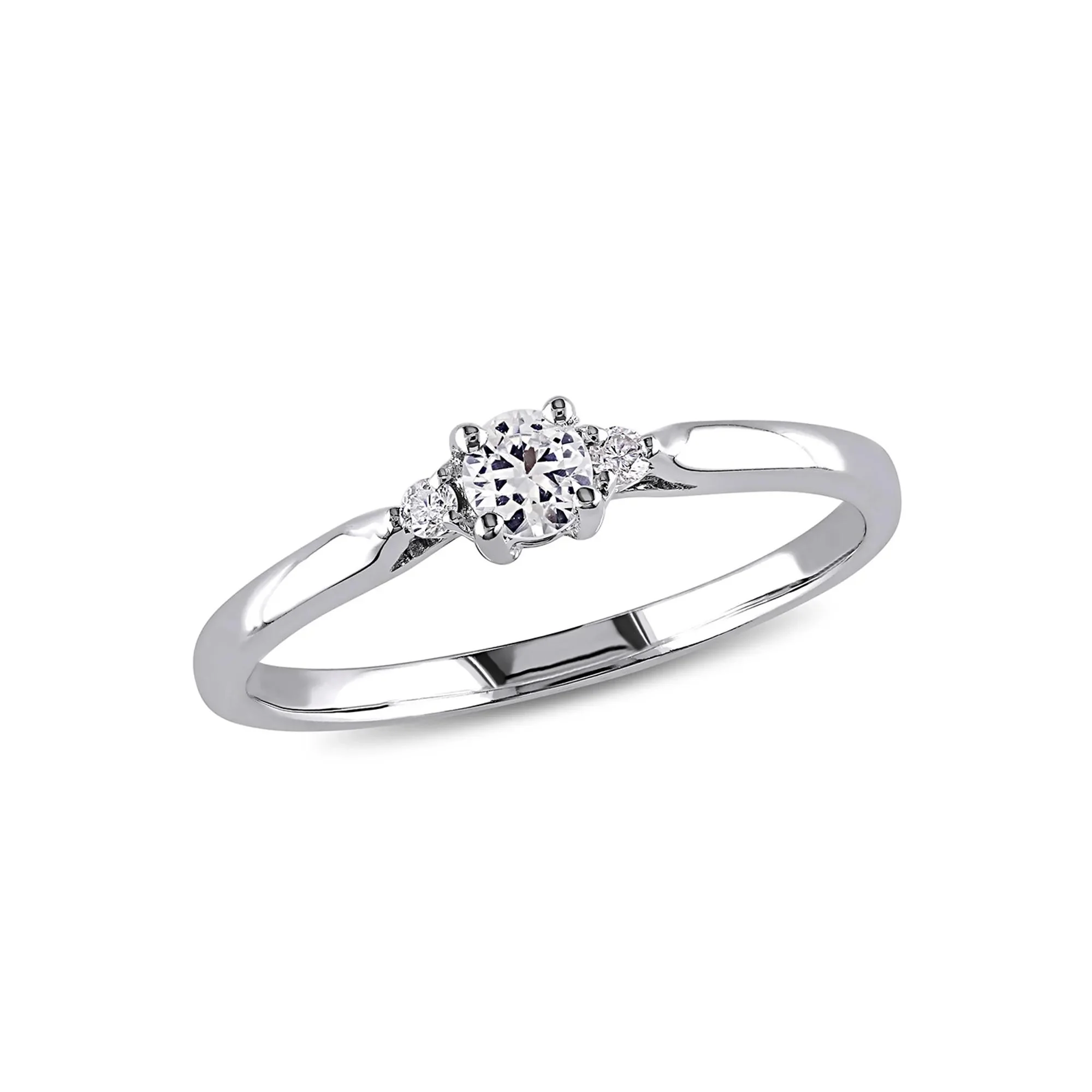 Lab Created White Sapphire & Diamond Ring .925 Sterling Silver Round Brilliant Cut Size 9.5
