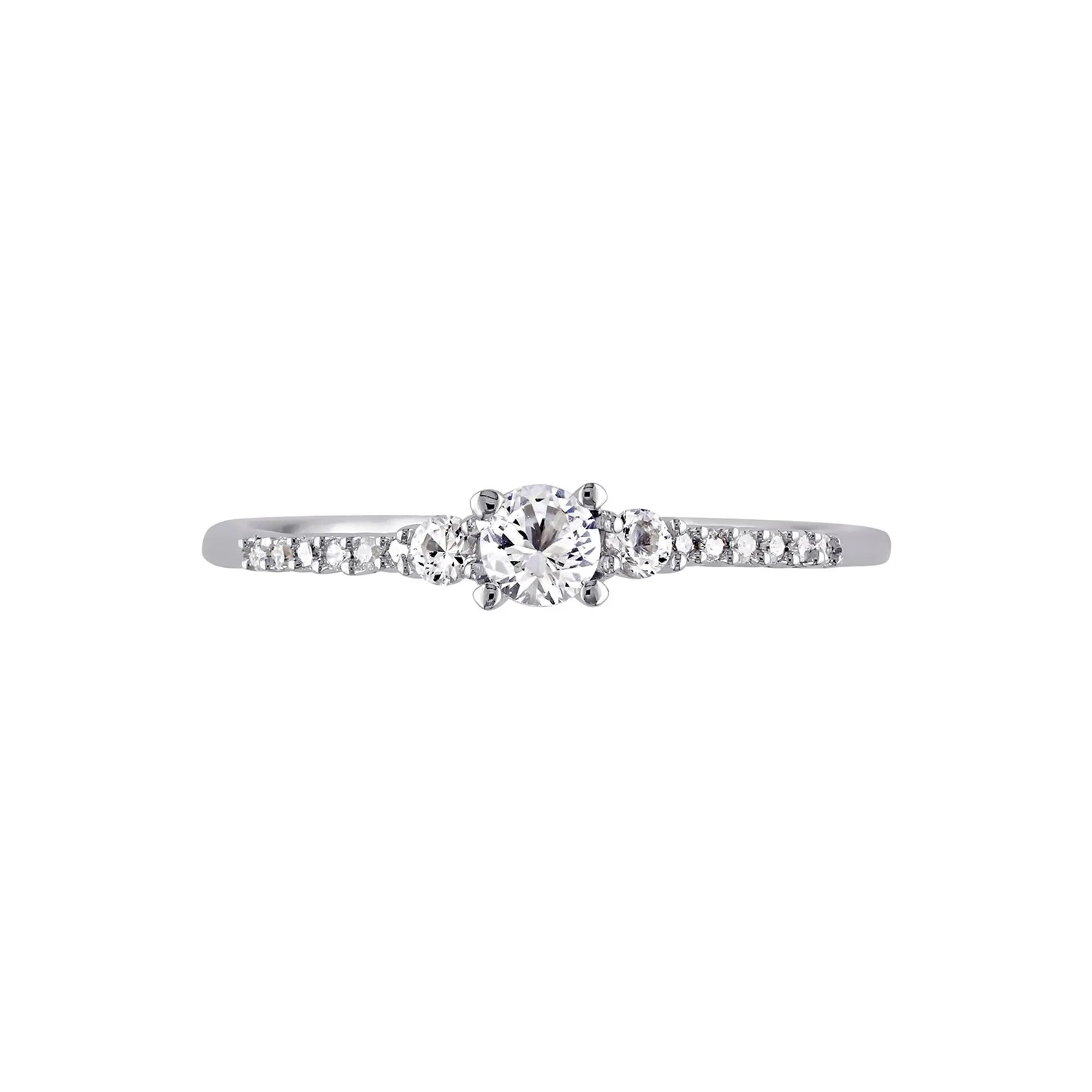 Lab Created White Sapphire & Diamond Ring .925 Sterling Silver Size 6
