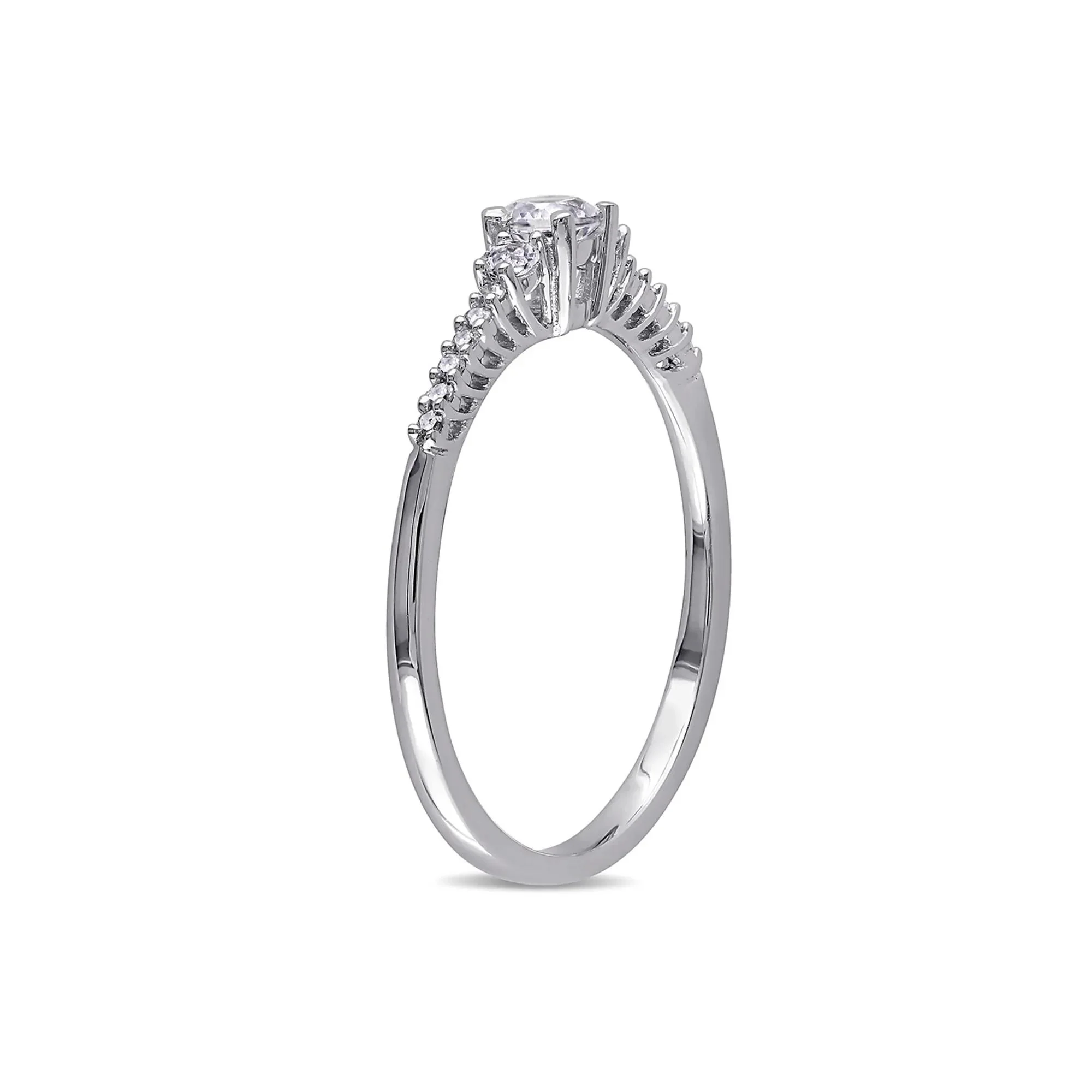 Lab Created White Sapphire & Diamond Ring .925 Sterling Silver Size 8.5 - Image 3