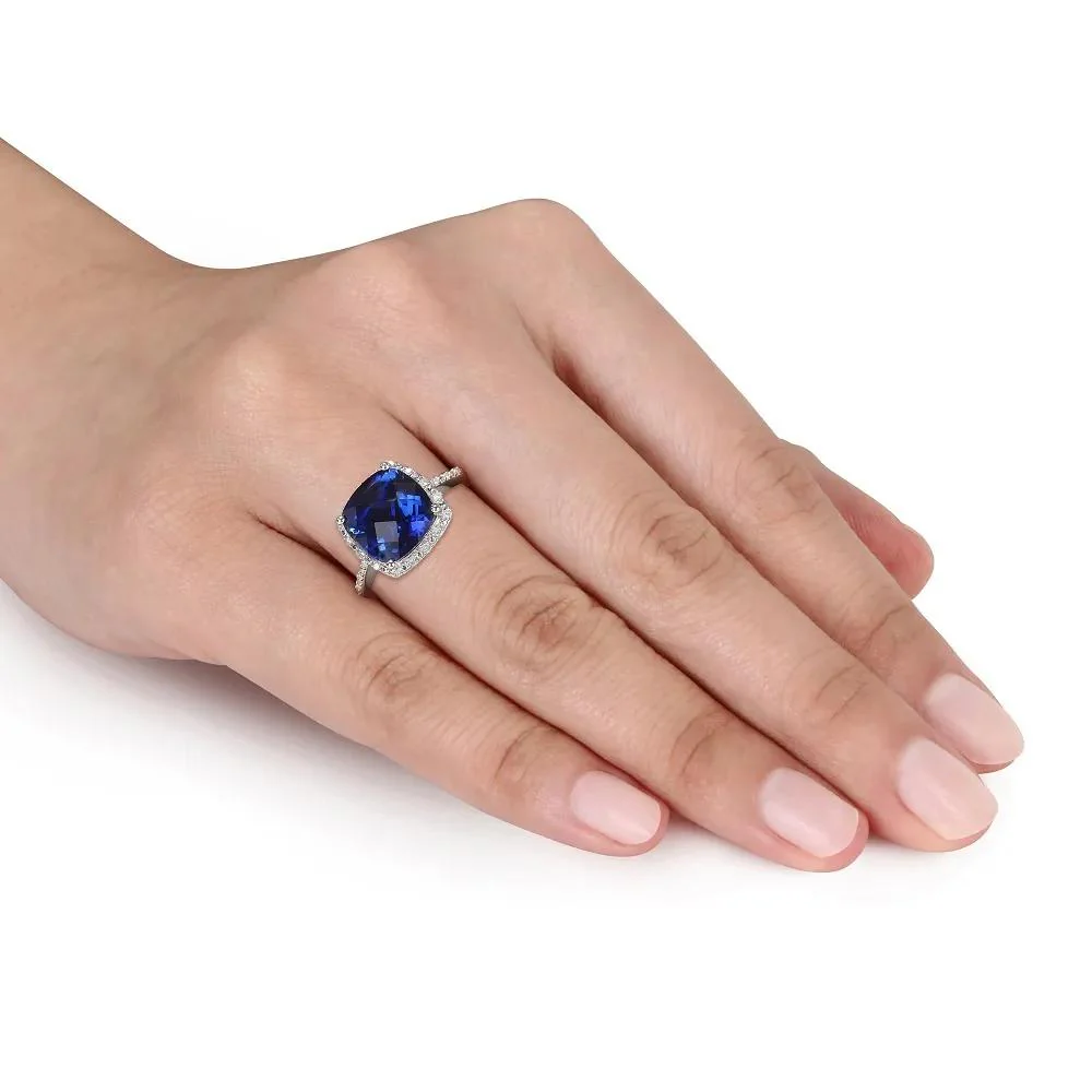 1/10 CT. Tw. Lab Created Blue Sapphire & Diamond Ring .925 Sterling Silver White Size 5.5 - Image 4