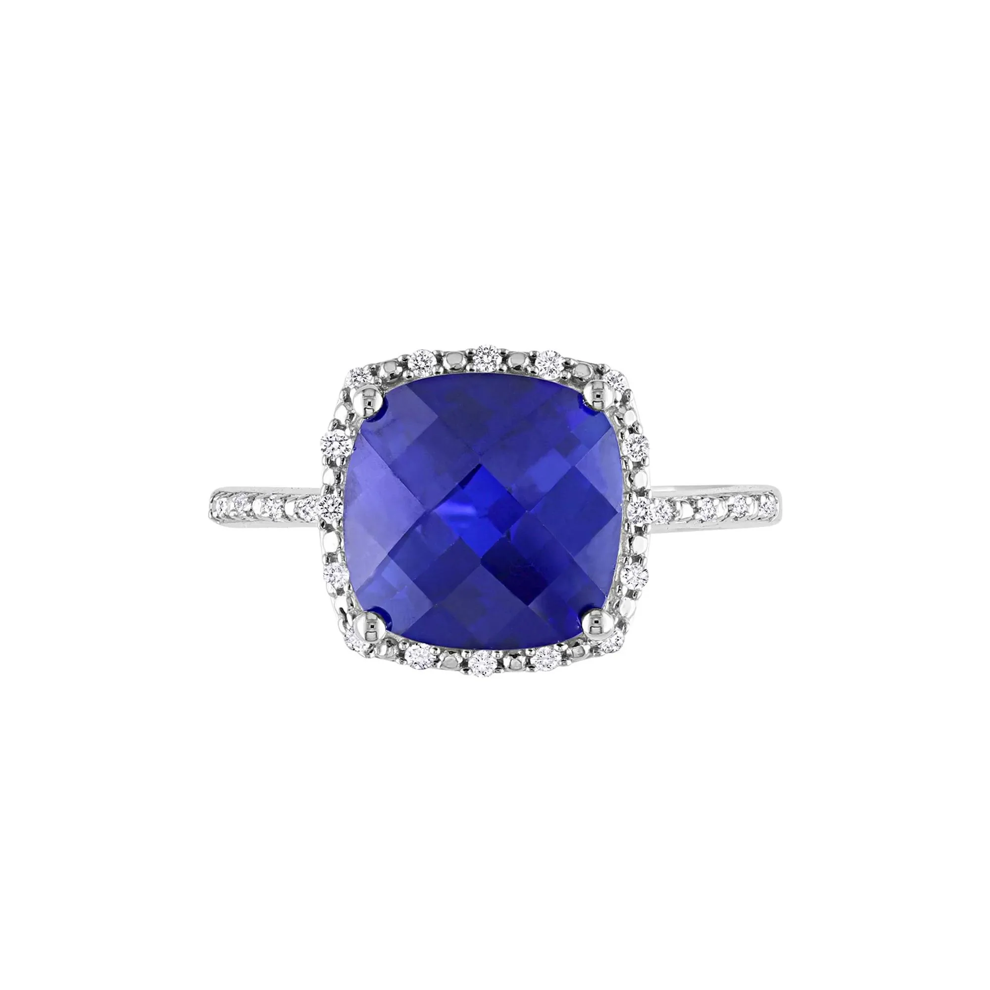 1/10 CT. Tw. Lab Created Blue Sapphire & Diamond Ring .925 Sterling Silver White Size 6