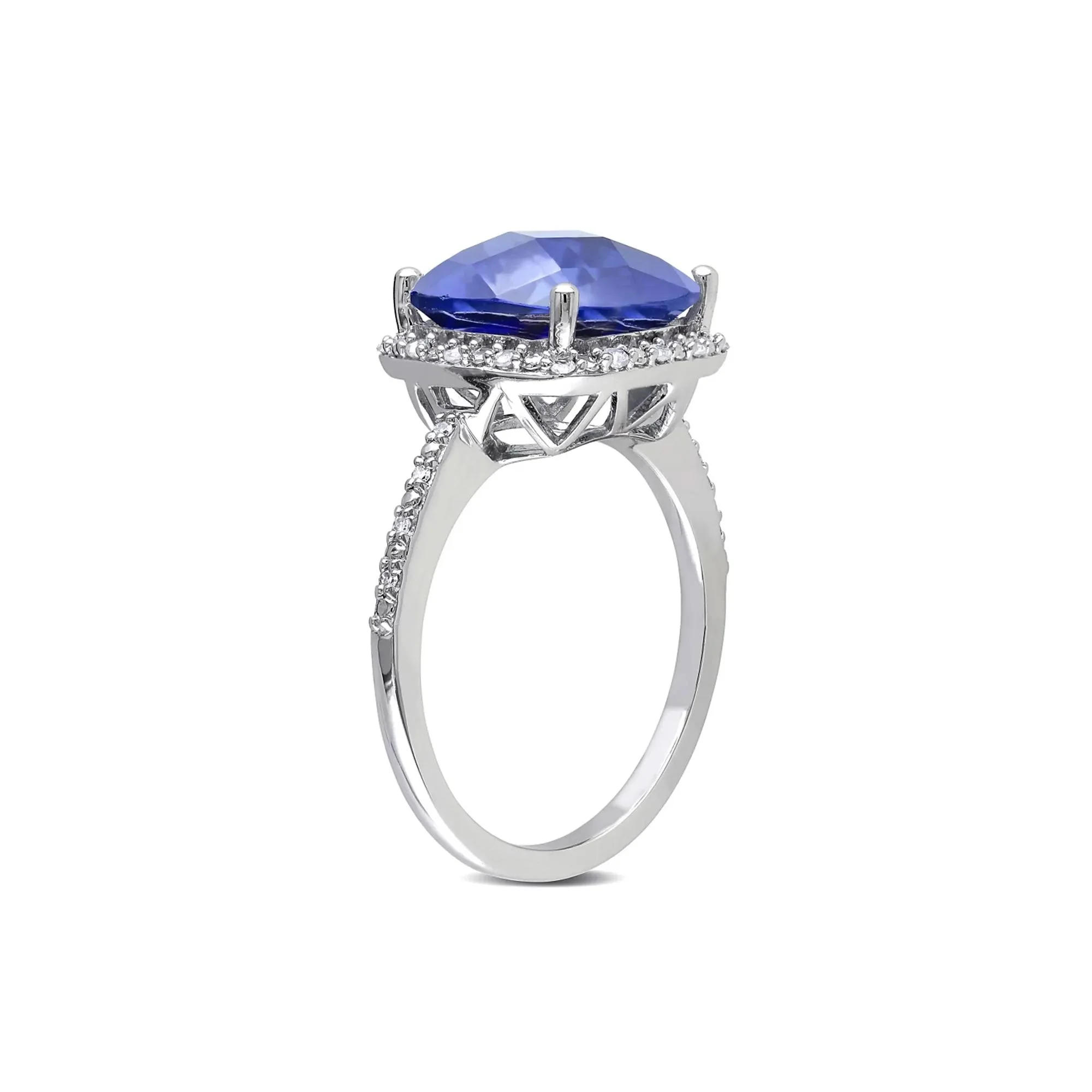 1/10 CT. Tw. Lab Created Blue Sapphire & Diamond Ring .925 Sterling Silver White Size 8 - Image 2