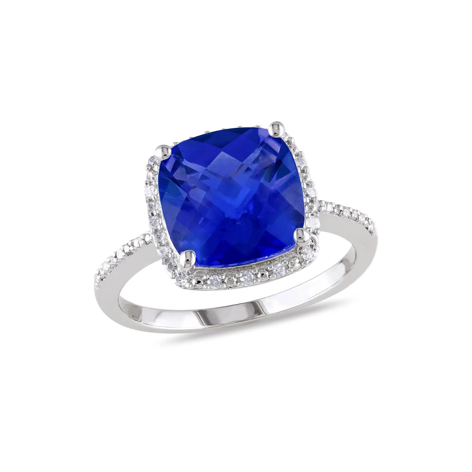 1/10 CT. Tw. Lab Created Blue Sapphire & Diamond Ring .925 Sterling Silver White Size 8.5 - Image 3