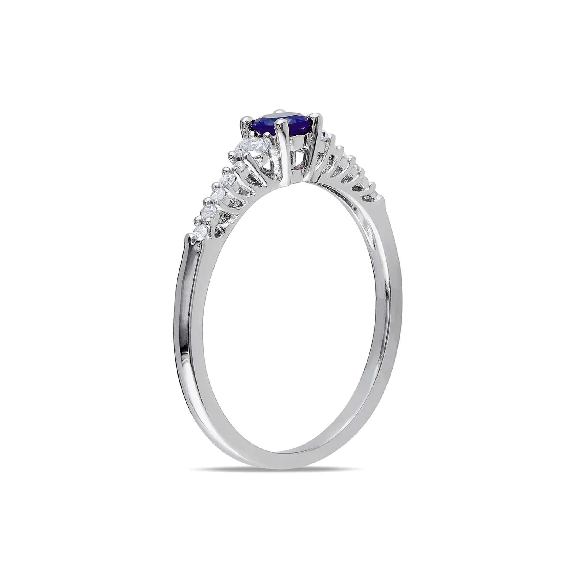Lab Created Blue & White Sapphire & Diamond Ring .925 Sterling Silver Size 9.5 - Image 2