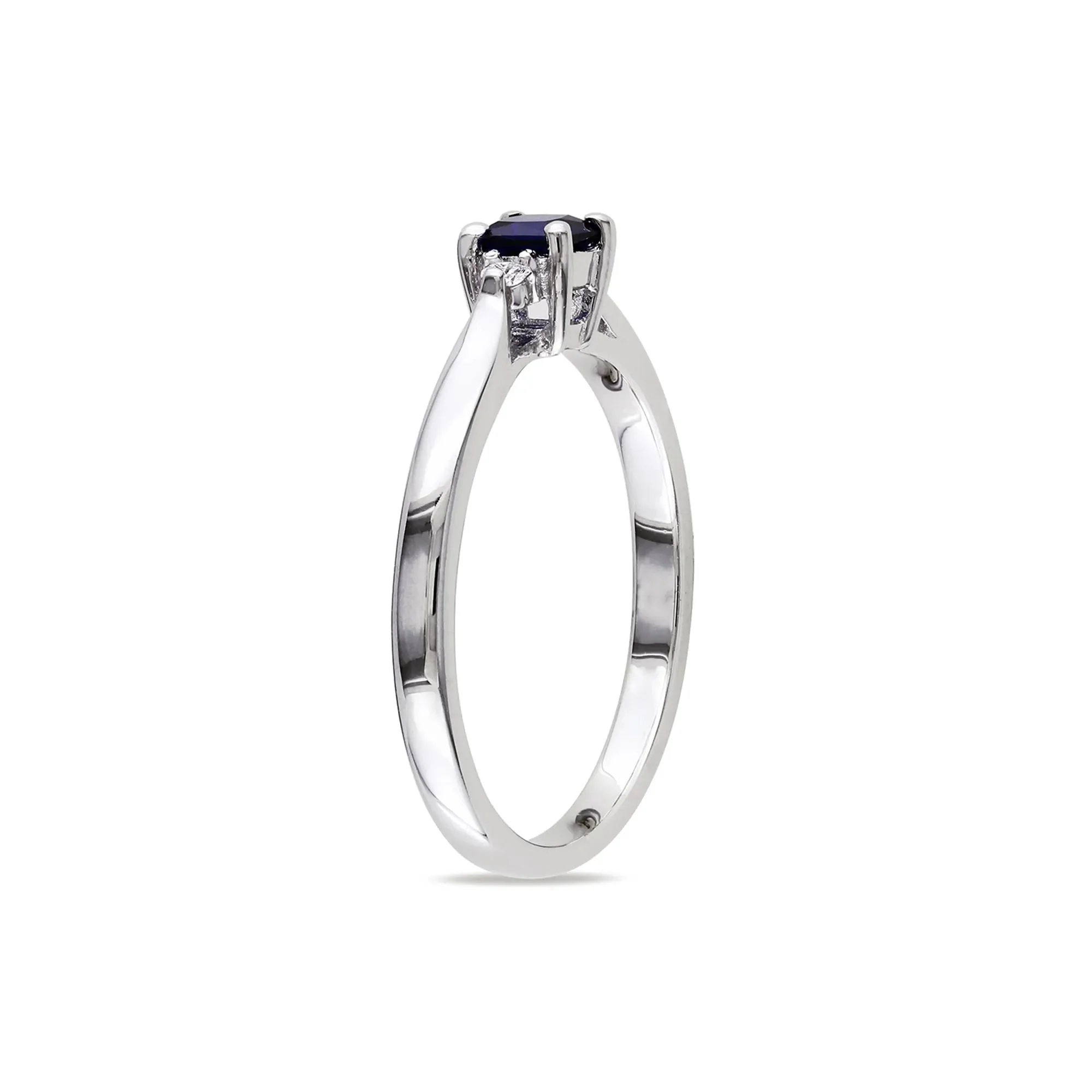 Lab Created Blue Sapphire & Diamond Ring .925 Sterling Silver White Size 6 - Image 3