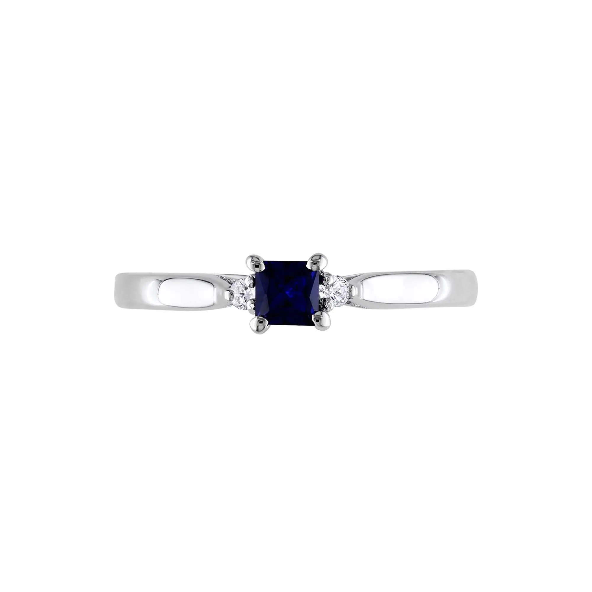 Lab Created Blue Sapphire & Diamond Ring .925 Sterling Silver White Size 6.5