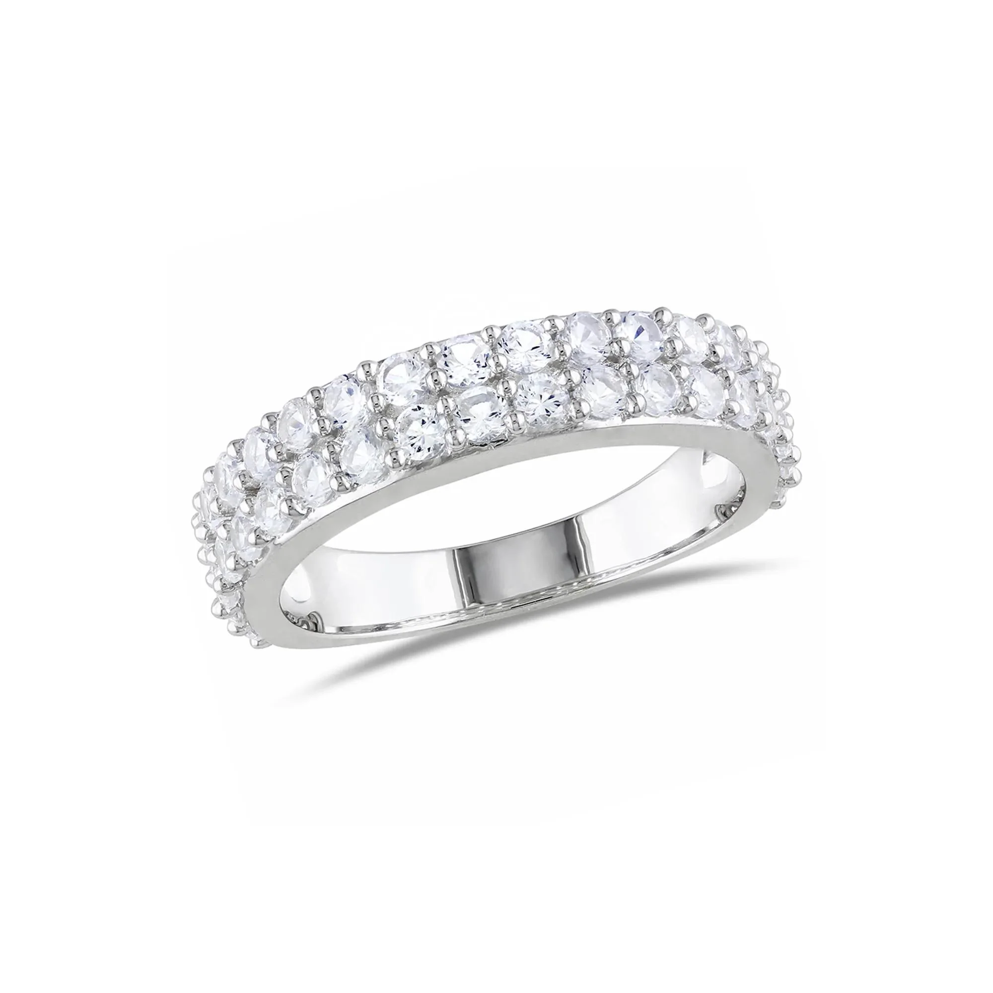 Lab Created Sapphire Band Ring .925 Sterling Silver White Size 10 - Image 2