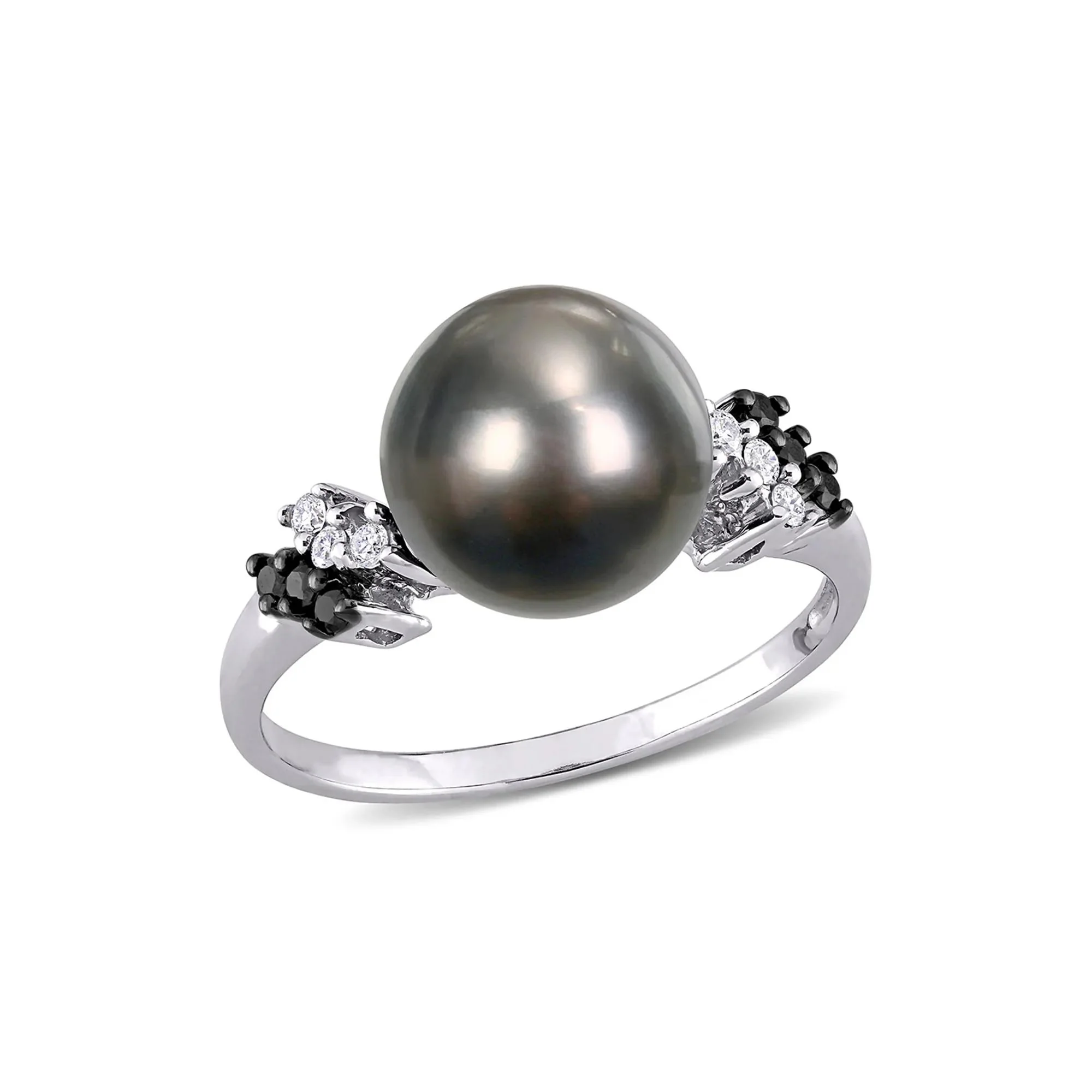 1/8 CT. Tw. Black Tahitian Pearl & Diamond Ring 10K White Gold Size 5