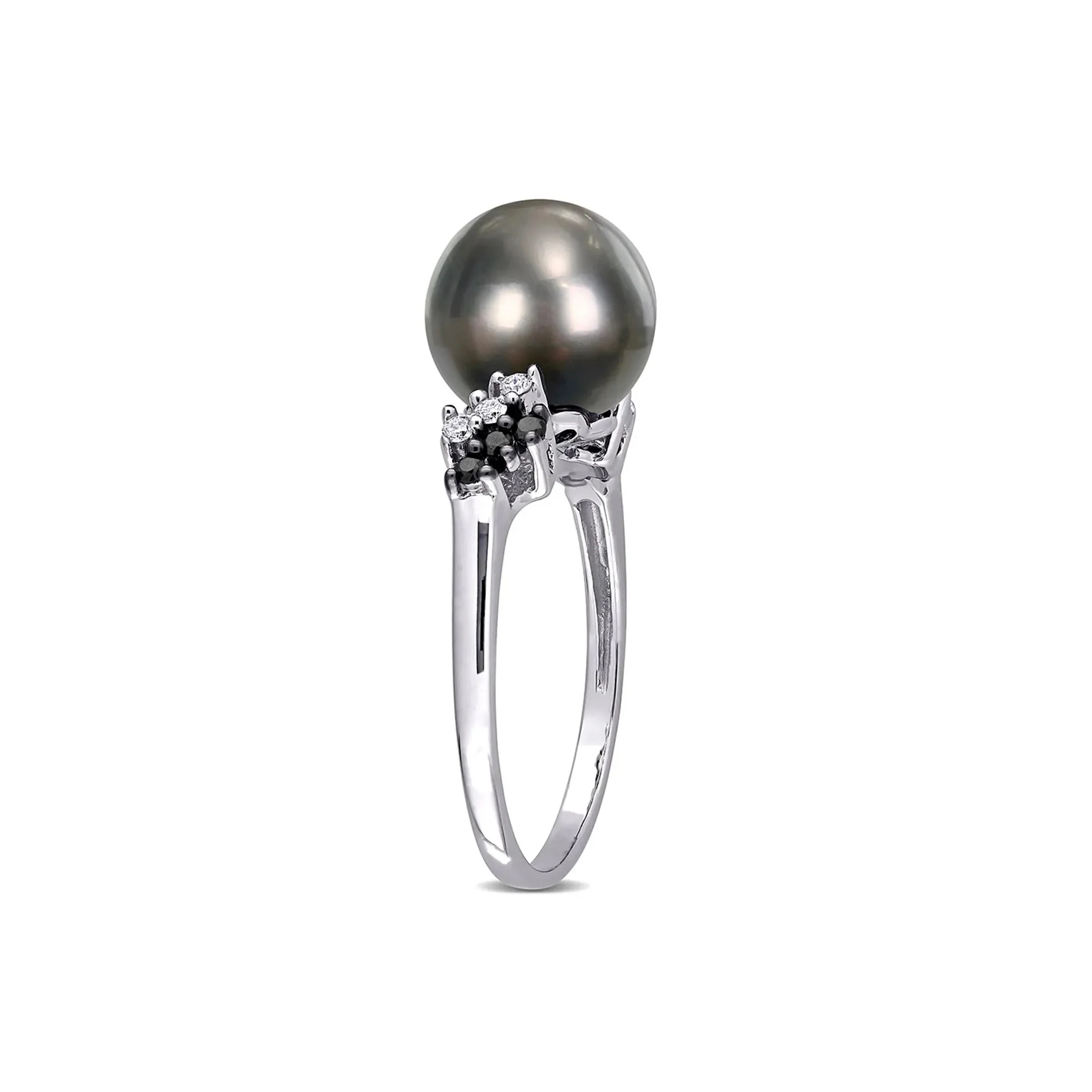 1/8 CT. Tw. Black Tahitian Pearl & Diamond Ring 10K White Gold Size 8 - Image 3