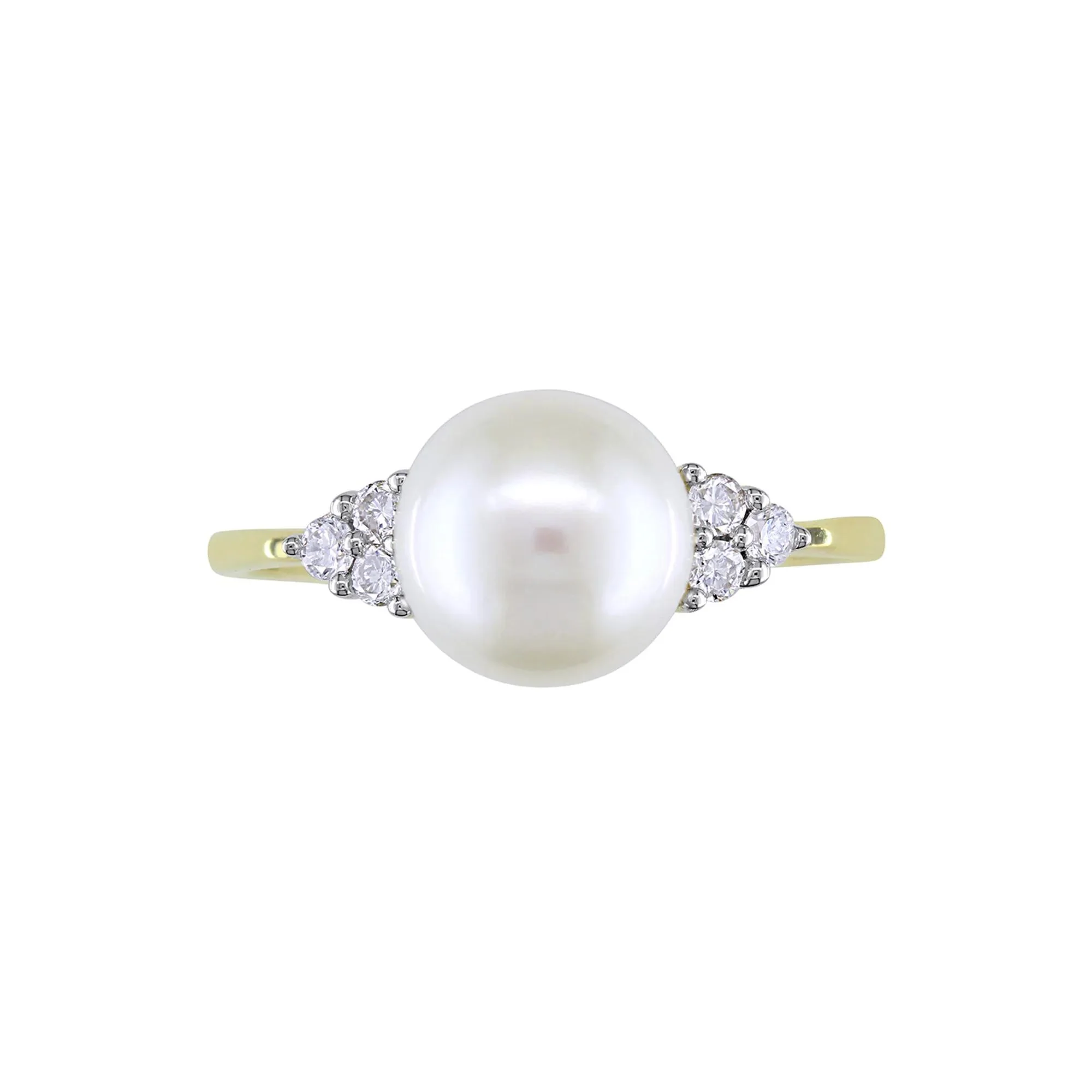 1/8 CT. Tw. Freshwater Pearl & Diamond Ring 10K Yellow Gold Round Brilliant Cut Size 4