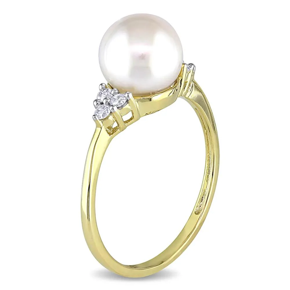 1/8 CT. Tw. Freshwater Pearl & Diamond Ring 10K Yellow Gold Round Brilliant Cut Size 5.5 - Image 3