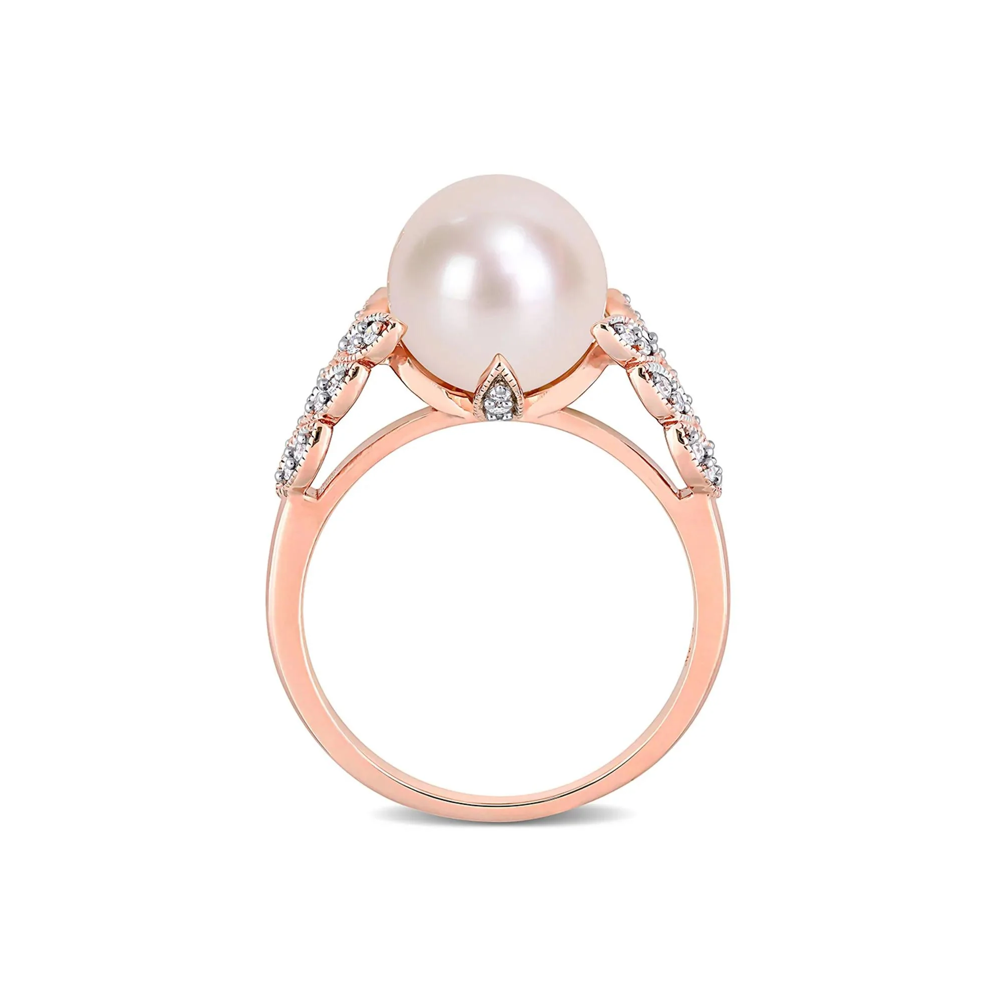1/2 CT. Tw. Freshwater Pearl & Diamond Ring 10K Rose Gold Round Brilliant Cut Size 10 - Image 2