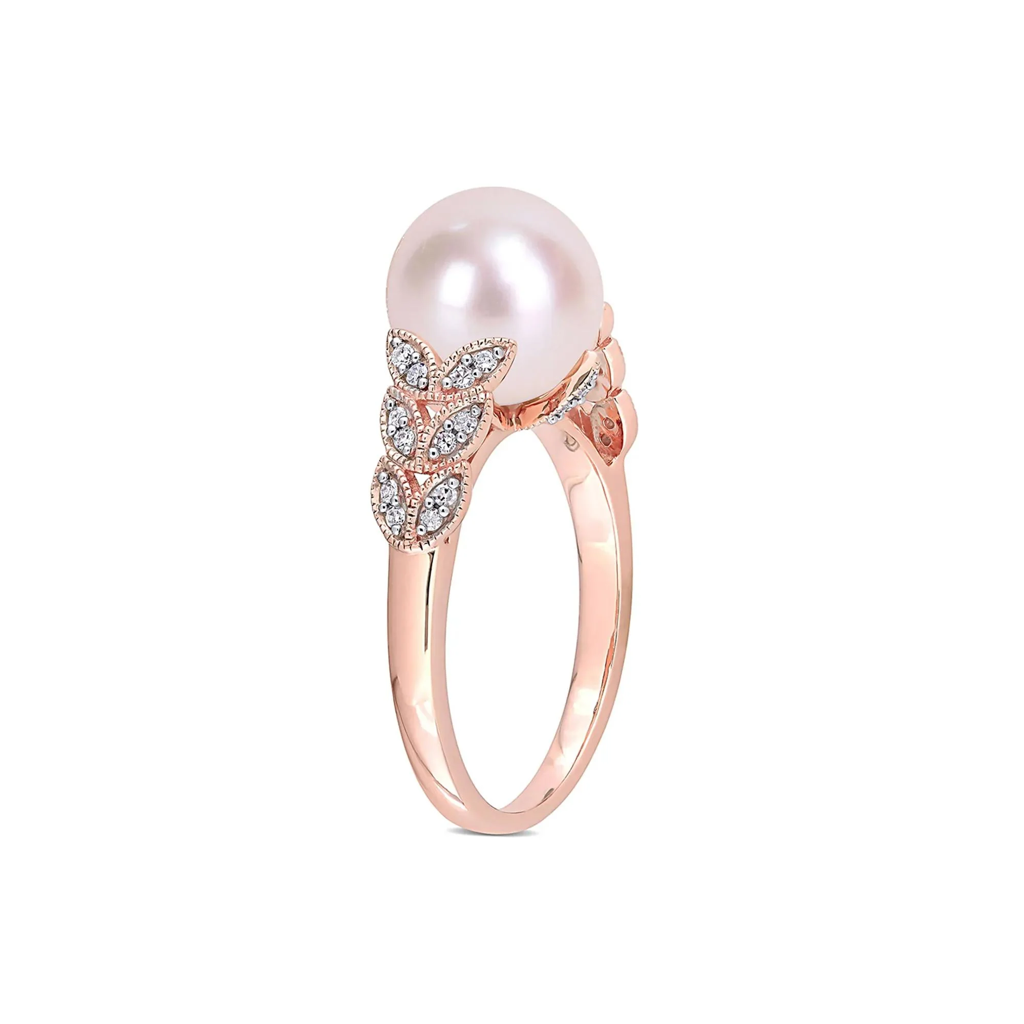 1/2 CT. Tw. Freshwater Pearl & Diamond Ring 10K Rose Gold Round Brilliant Cut Size 10 - Image 3
