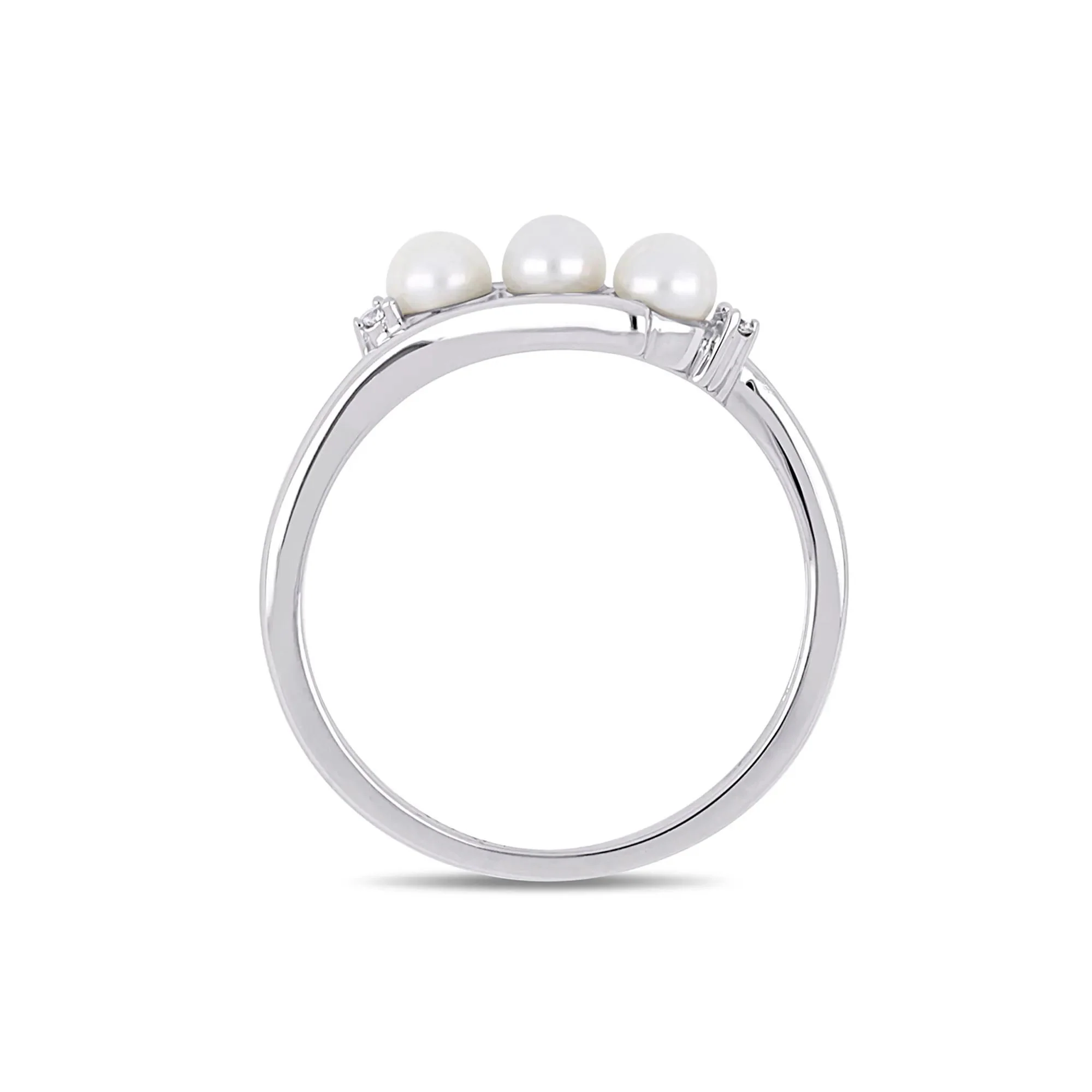 Freshwater Pearl & Diamond Ring 10K White Gold Round Brilliant Cut Size 10.5 - Image 2