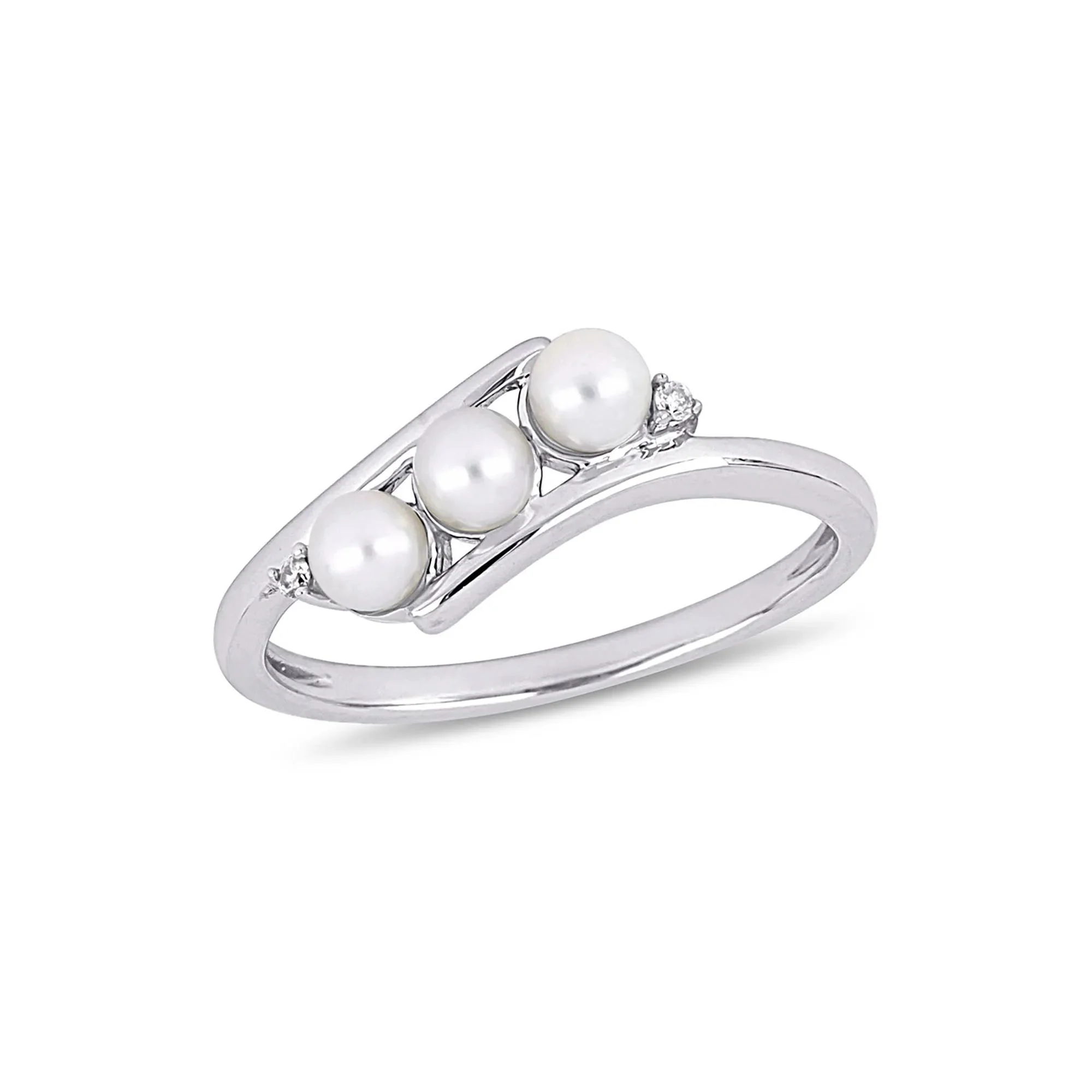 Freshwater Pearl & Diamond Ring 10K White Gold Round Brilliant Cut Size 7 - Image 4