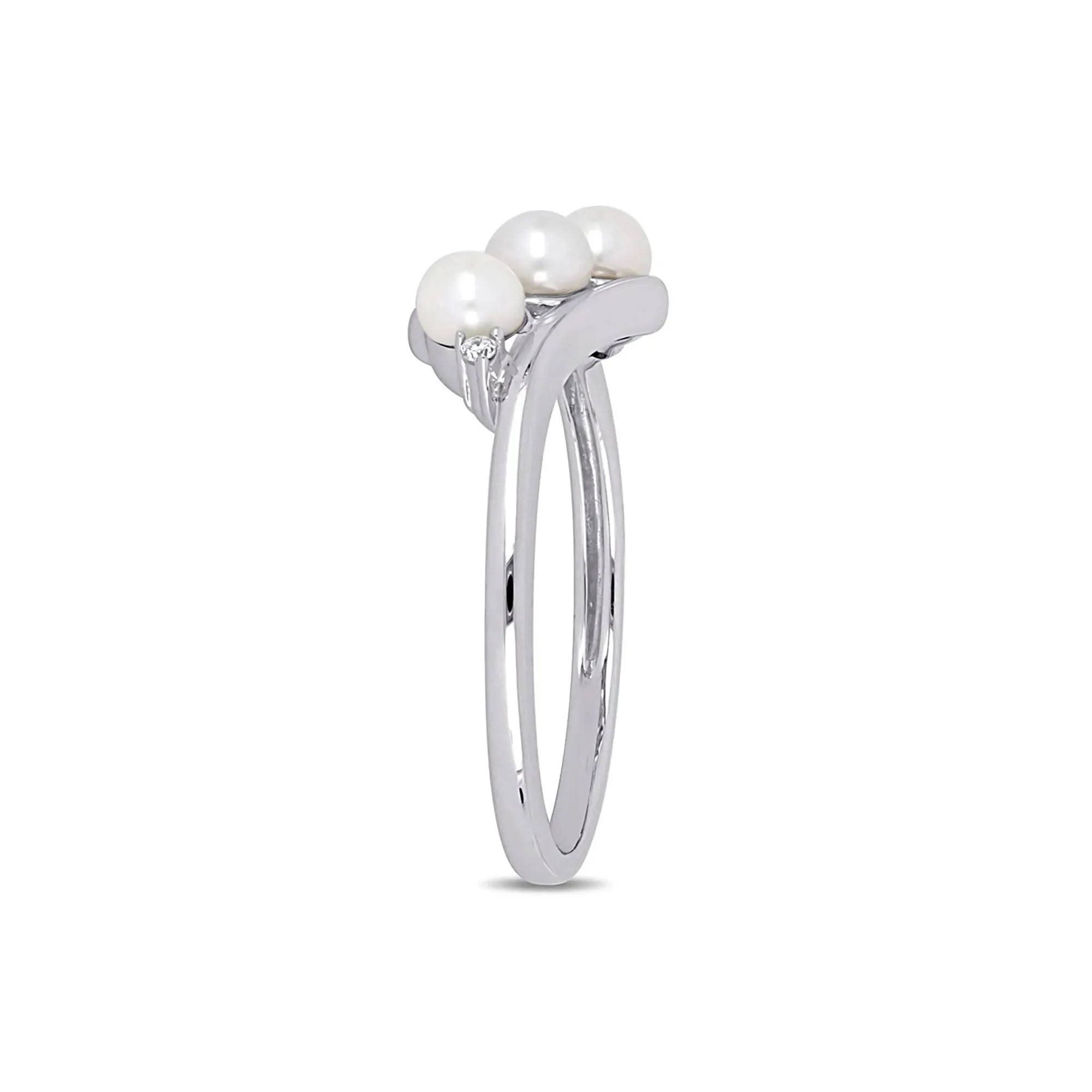 Freshwater Pearl & Diamond Ring 10K White Gold Round Brilliant Cut Size 7.5 - Image 3