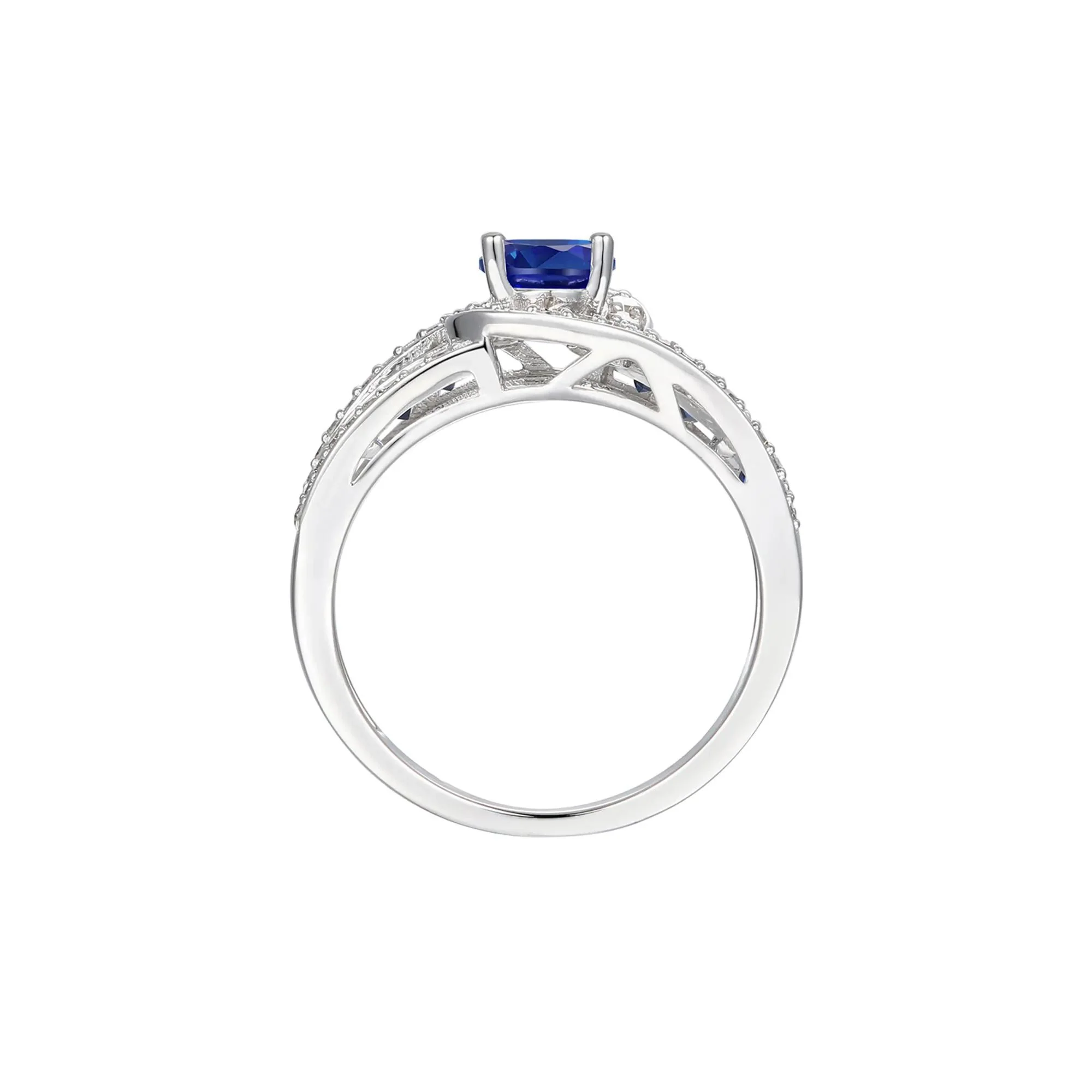 3/8 CT. Tw. Blue Sapphire and Diamond Band Ring 10K White Gold Size 6 1mm - Image 2