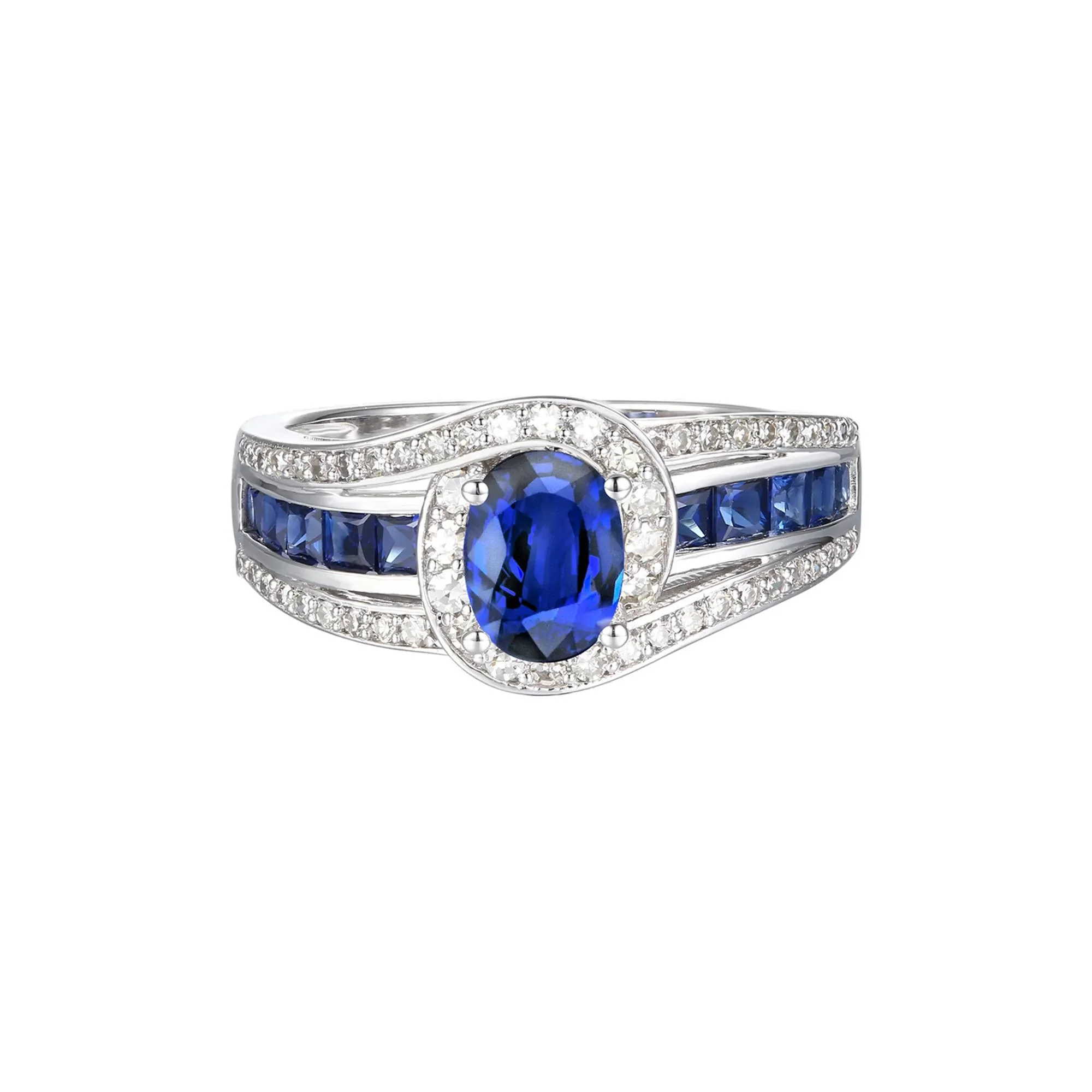 3/8 CT. Tw. Blue Sapphire and Diamond Band Ring 10K White Gold Size 7 1mm