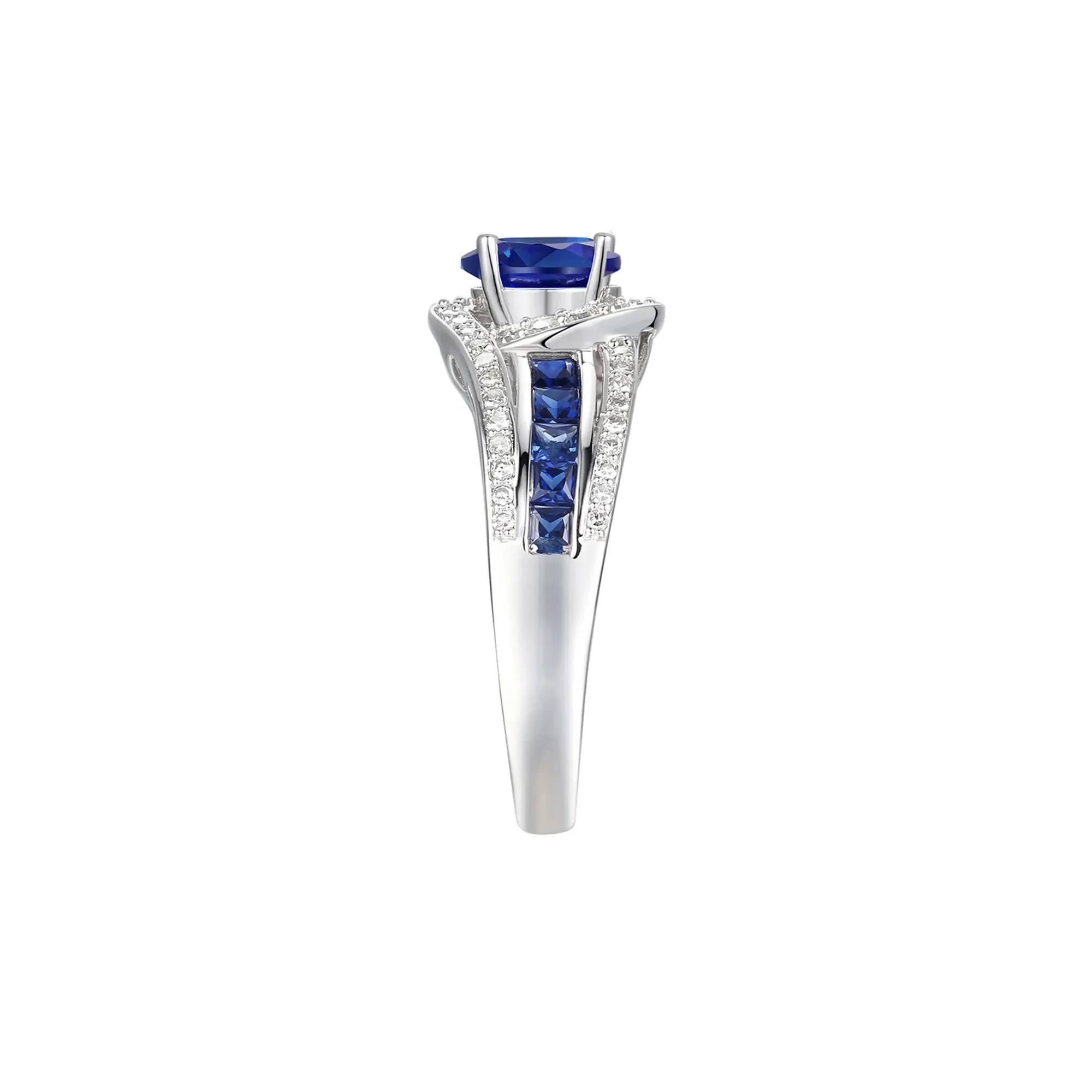 3/8 CT. Tw. Blue Sapphire and Diamond Band Ring 10K White Gold Size 9 1mm - Image 3
