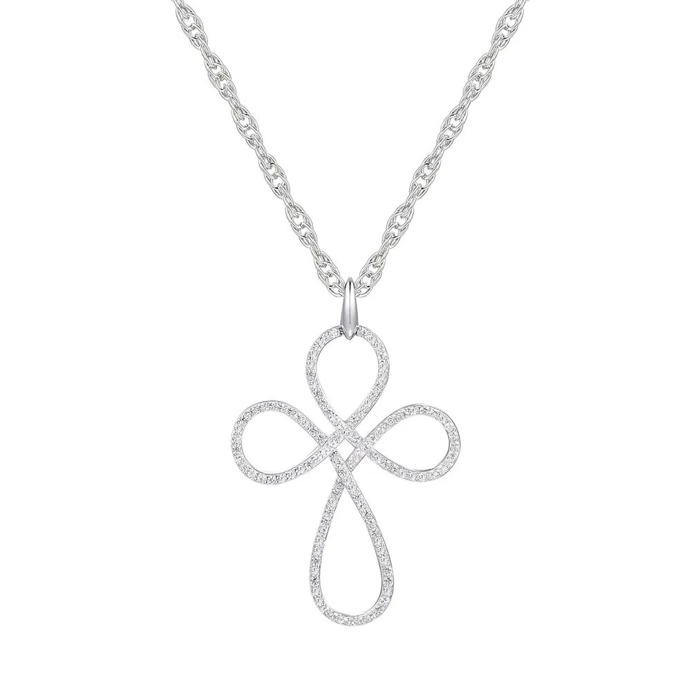 1/2 CT. Tw. Diamond Cross Pendant Necklace with Loop Design 10K White Gold Size 18"