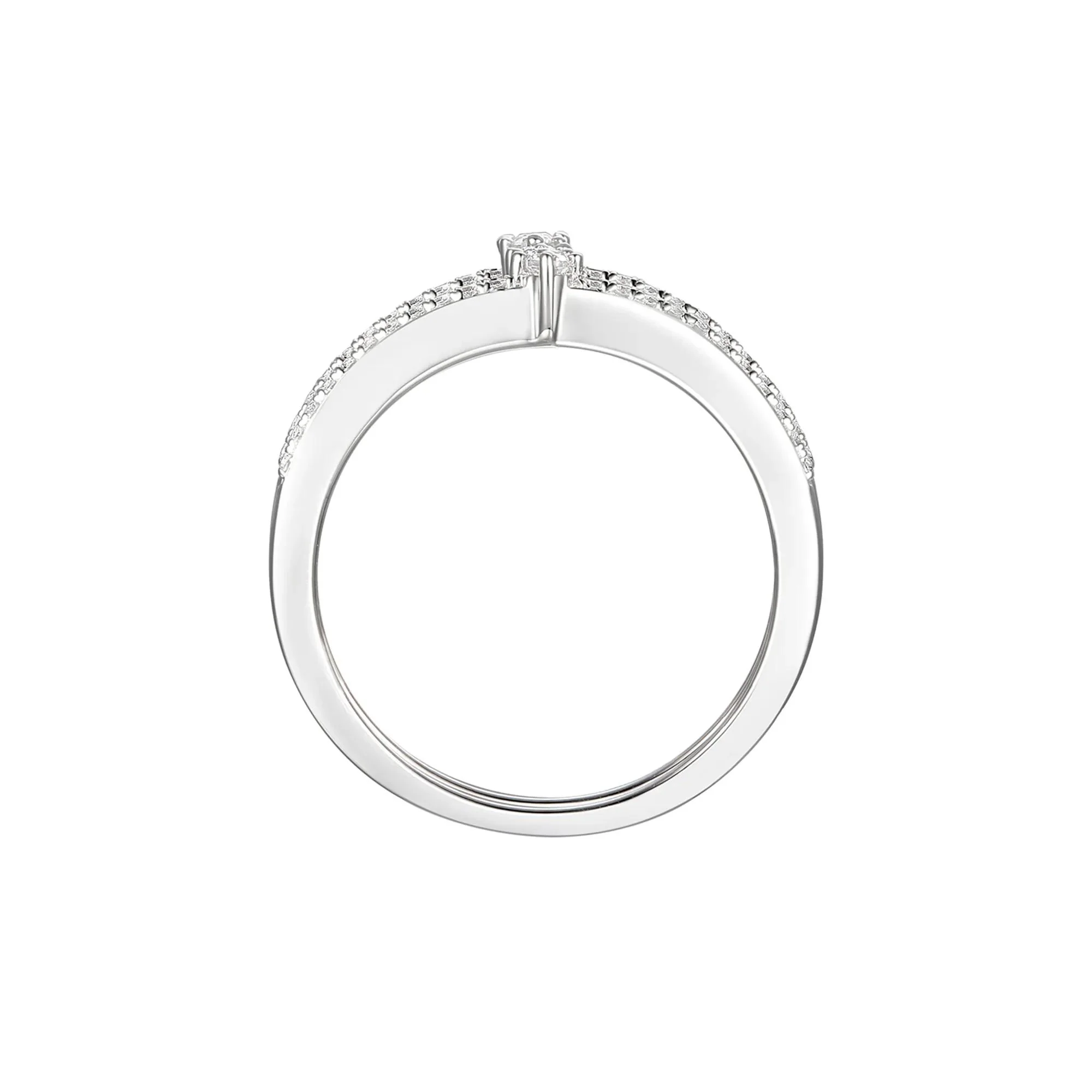 1/3 CT. Tw. Diamond Double Band Stack Ring 10K White Gold Round Brilliant Cut Size 6 - Image 2