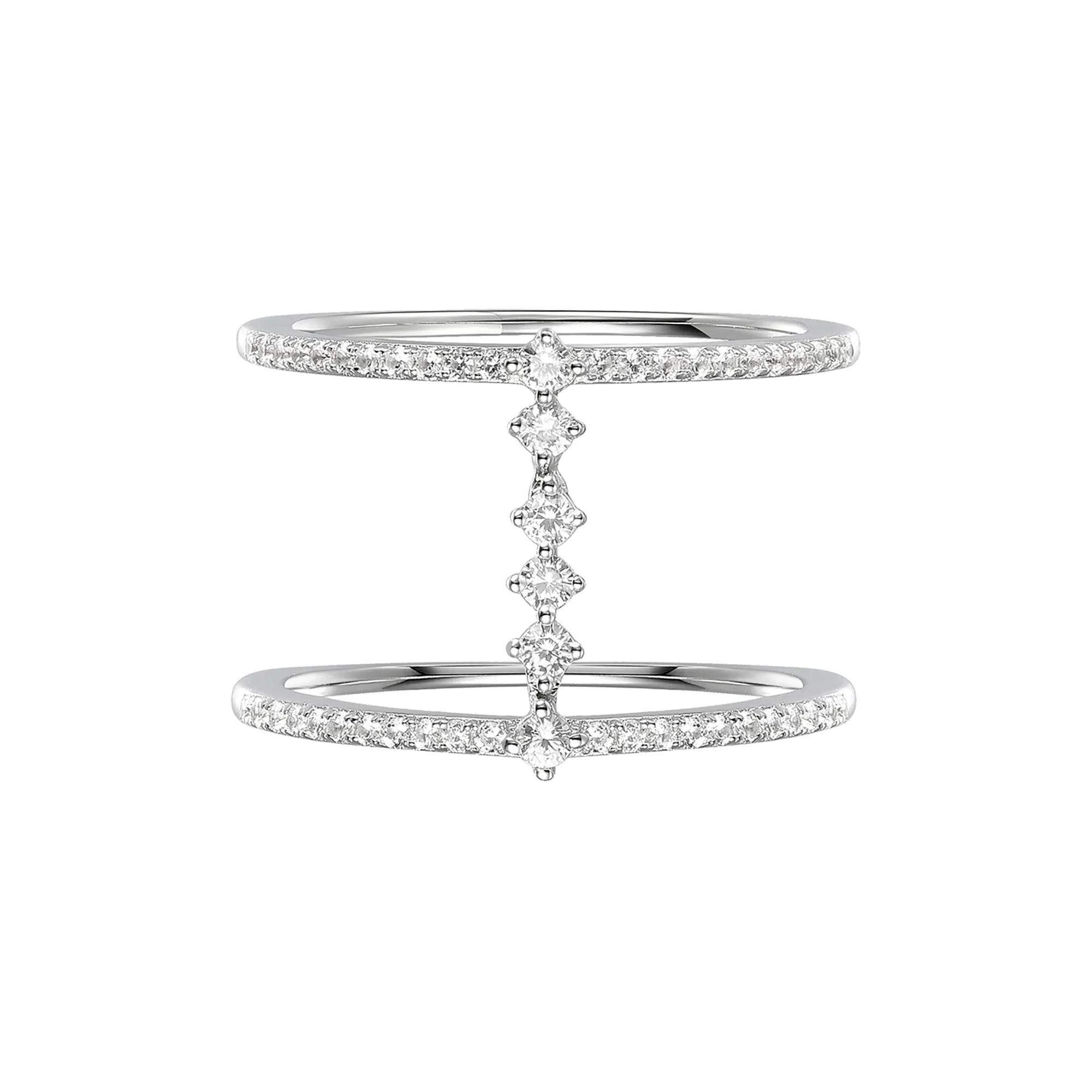 1/3 CT. Tw. Diamond Double Band Stack Ring 10K White Gold Round Brilliant Cut Size 7