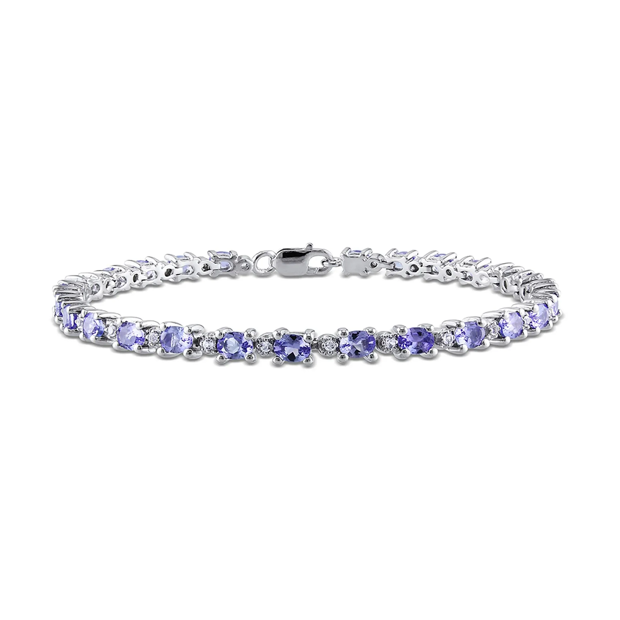 Oval Tanzanite & White Topaz Bracelet .925 Sterling Silver Size 4.00mm