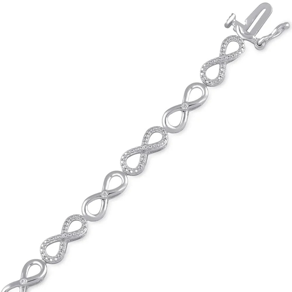 1/10 CT. Tw. Diamond Infinity Bracelet .925 Sterling Silver White Size 5.50mm - Image 2