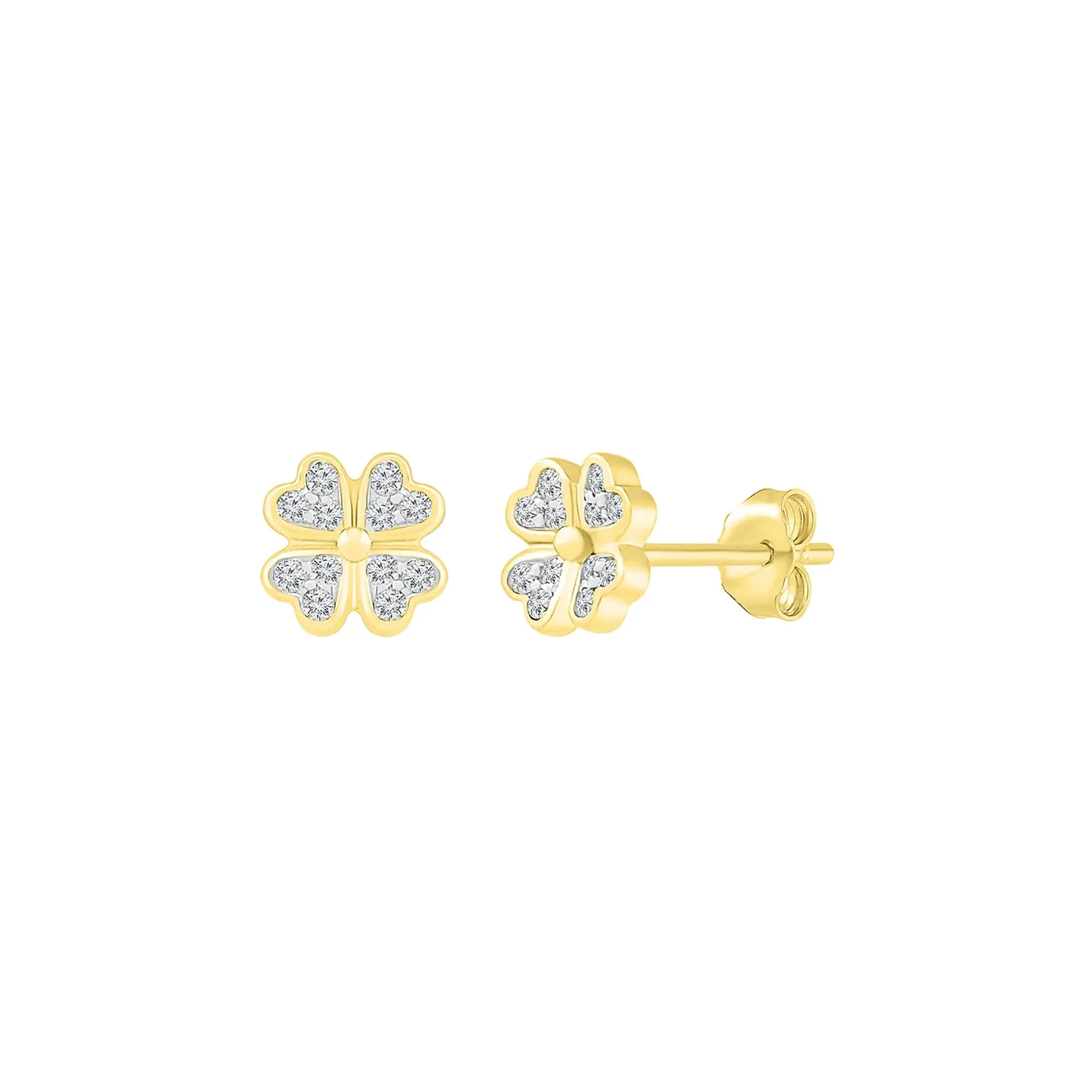 1/10 CT. Tw. Diamond Clover Earrings 10K Yellow Gold Size 6.00mm