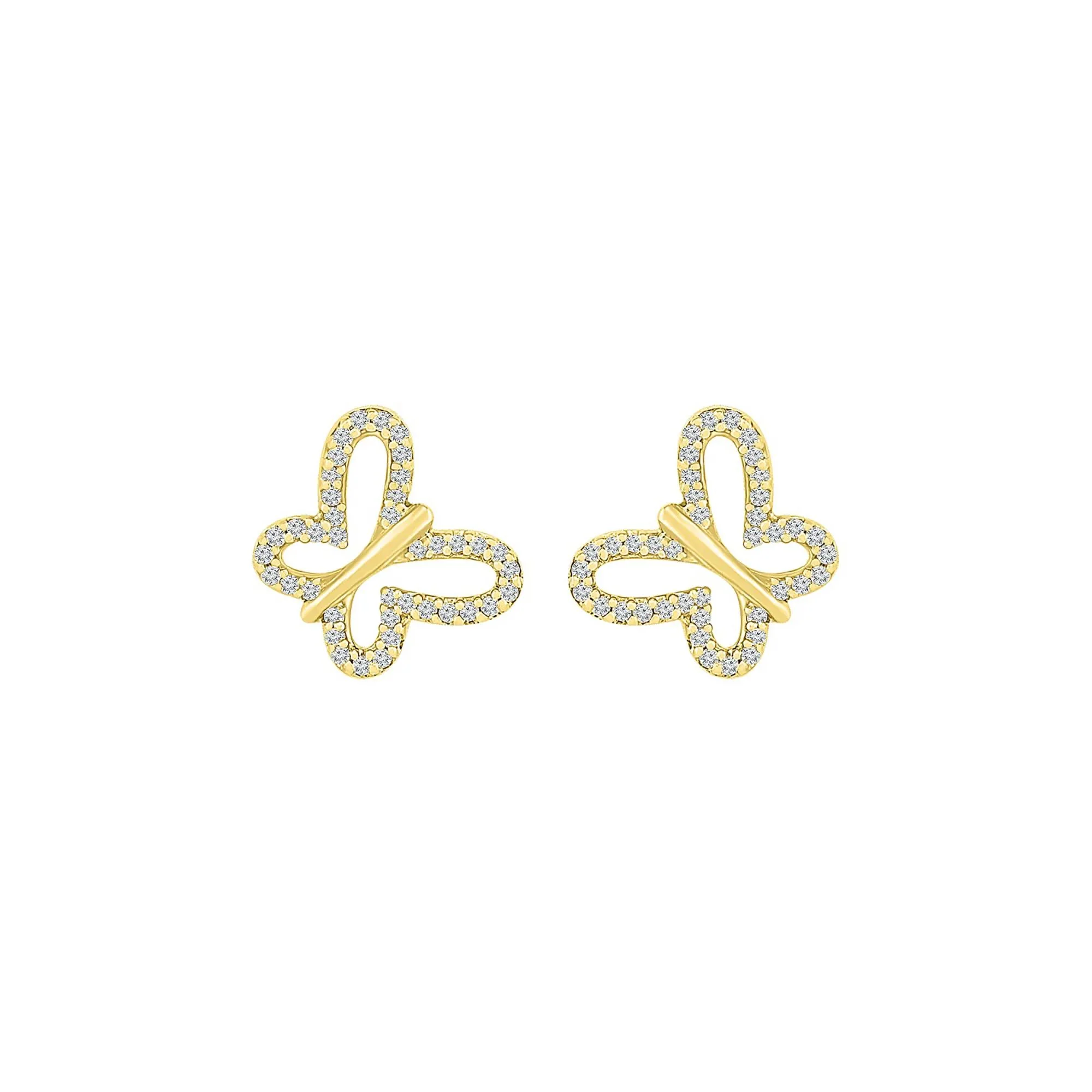1/7 CT. Tw. Pave Diamond Butterfly Earrings 10K Yellow Gold Size 10.00mm