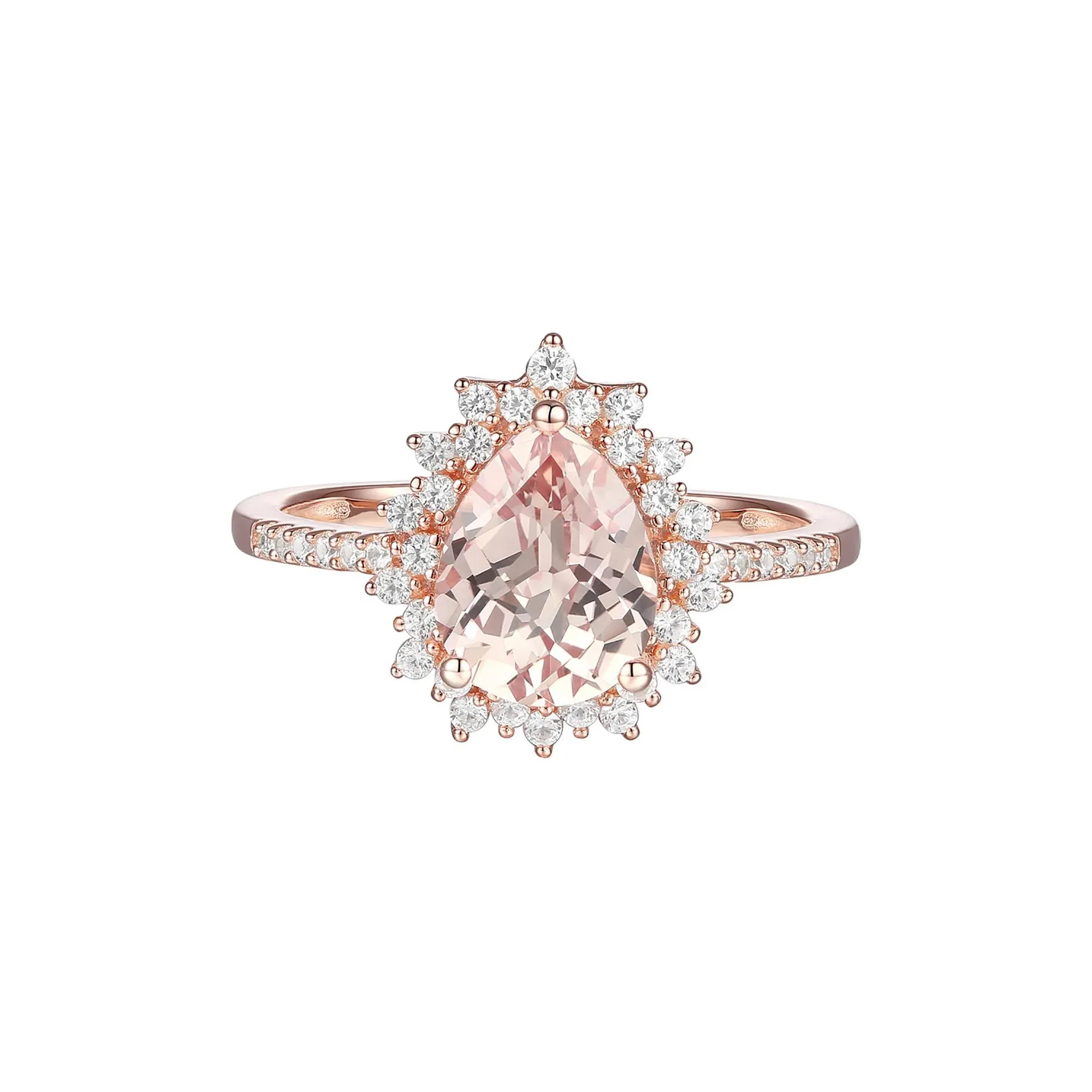1/4 CT. Tw. Pear-Shaped Morganite & Diamond Starburst Ring 10K Rose Gold Size 7