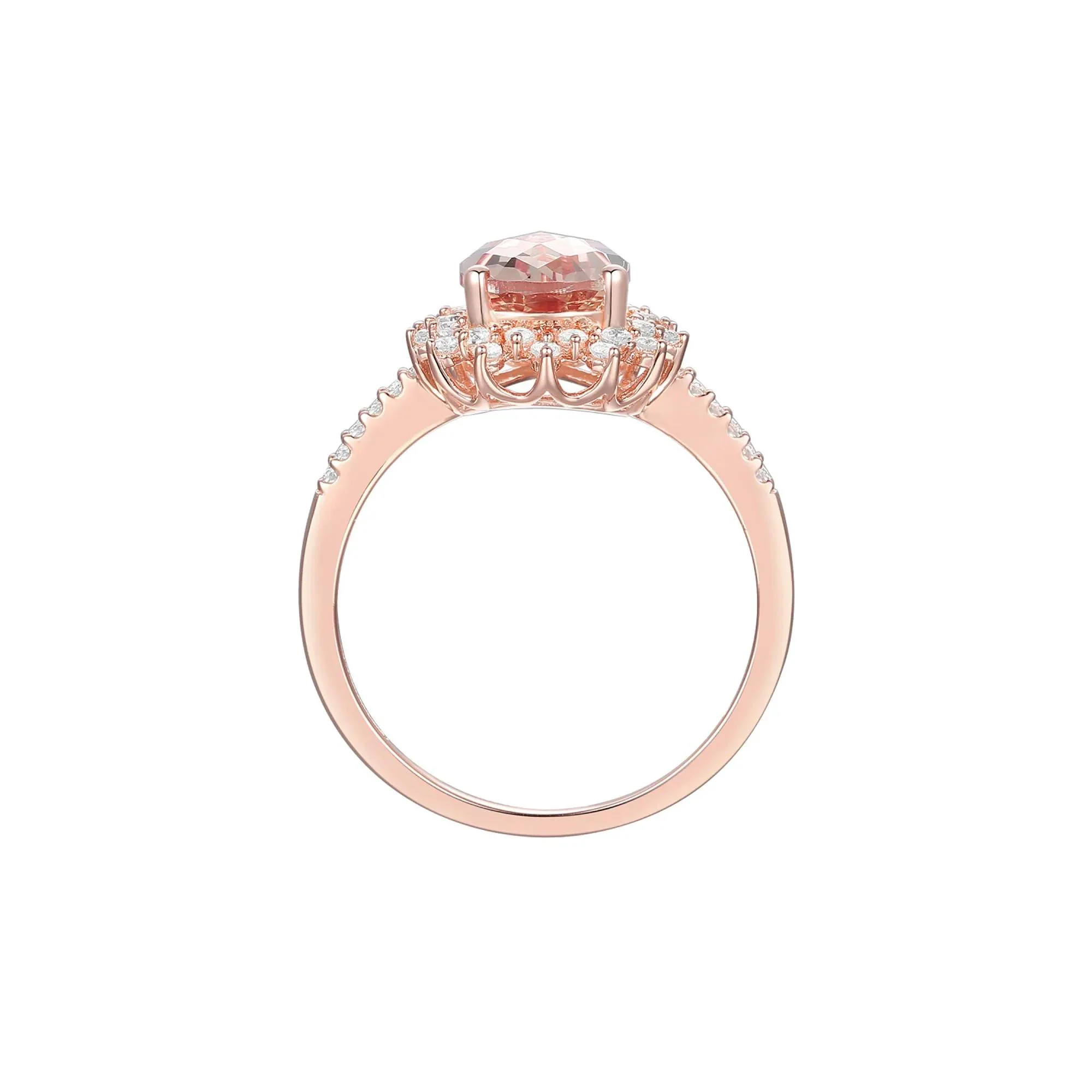 1/4 CT. Tw. Pear-Shaped Morganite & Diamond Starburst Ring 10K Rose Gold Size 8 - Image 2