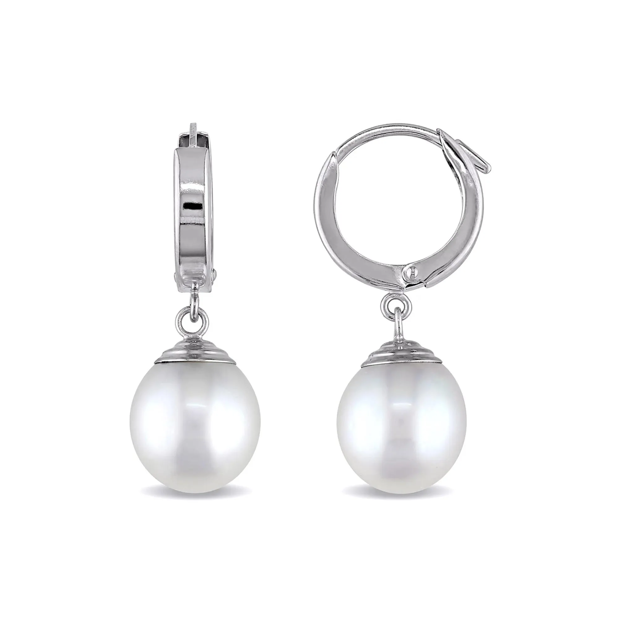 South Sea Pearl Drop Earrings 14K White Gold Size 9.50mm