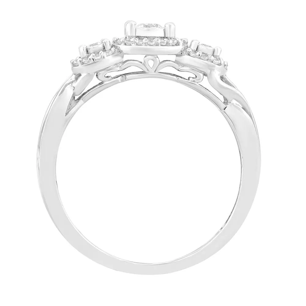 1/4 CT. Tw. Three-Stone Halo Engagement Ring with Illusion Setting 10K White Gold Size 6 - Image 2