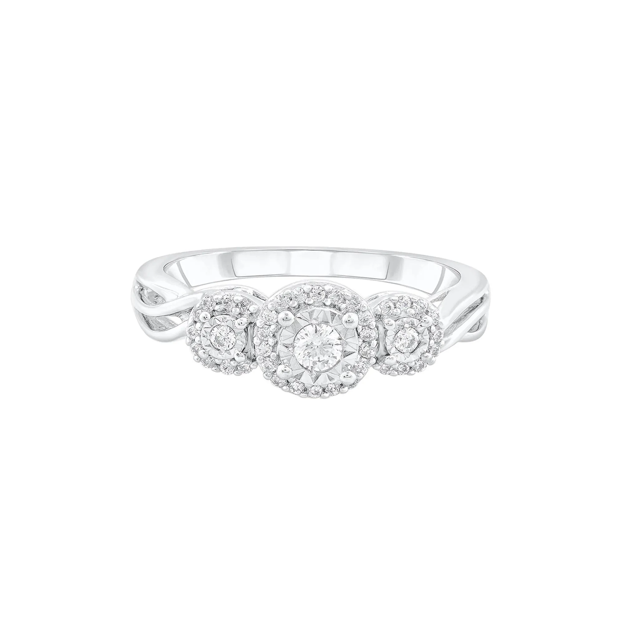 1/4 CT. Tw. Three-Stone Halo Engagement Ring with Illusion Setting 10K White Gold Size 6.5