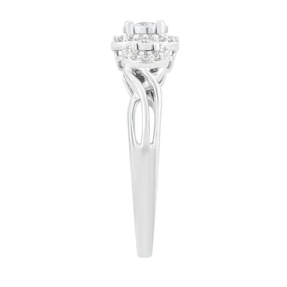 1/4 CT. Tw. Three-Stone Halo Engagement Ring with Illusion Setting 10K White Gold Size 9 - Image 3