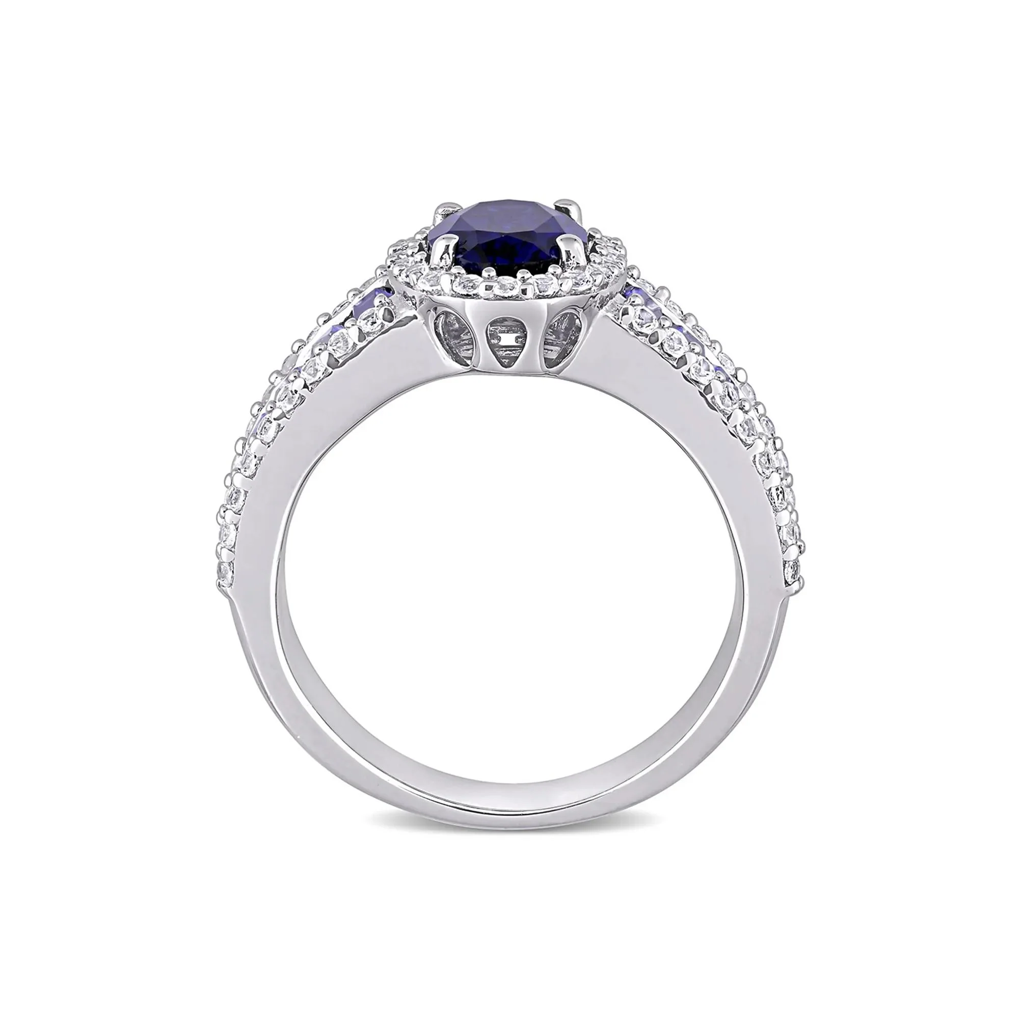 Oval Lab Created Blue & White Sapphire Halo Ring .925 Sterling Silver Size 7.5 - Image 2