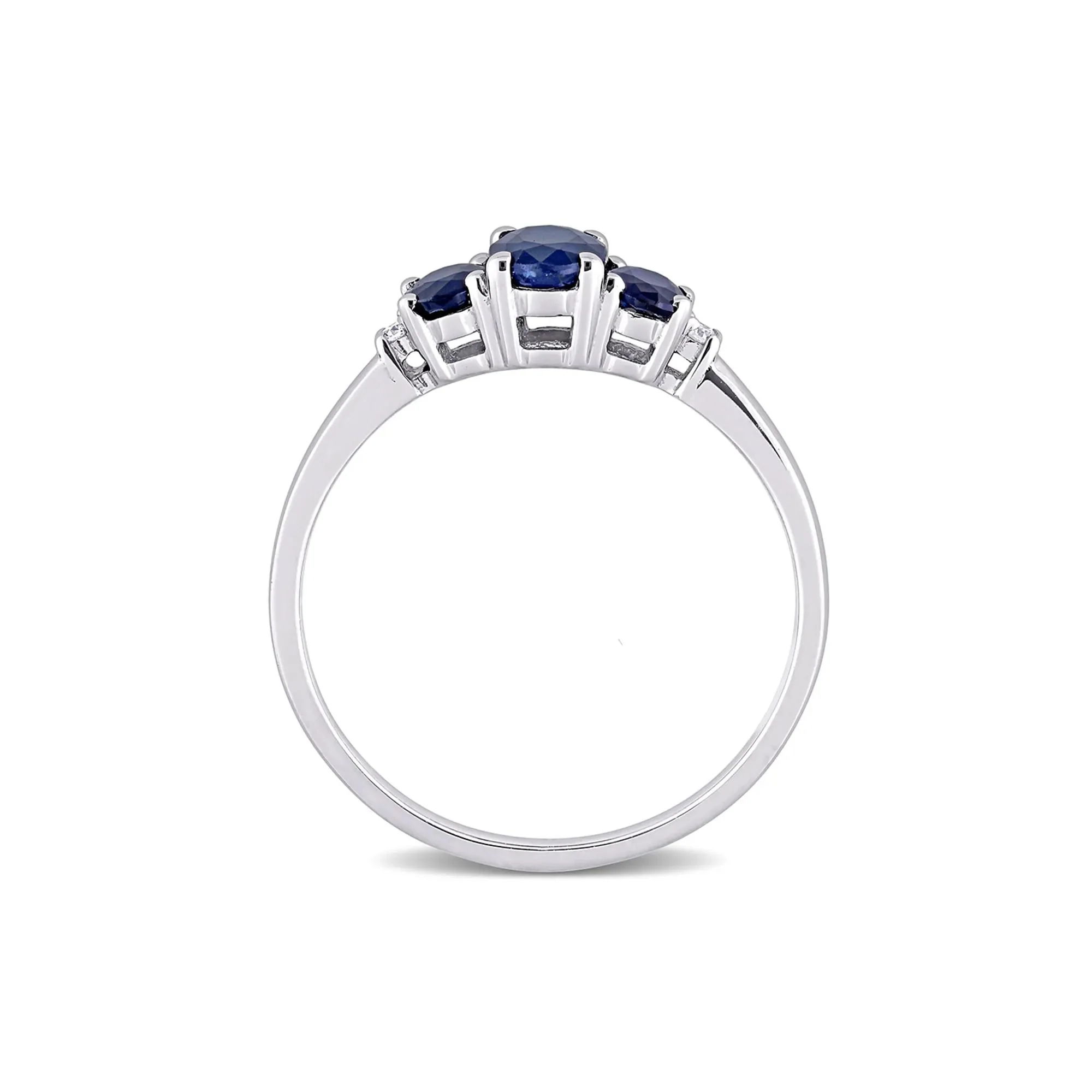 Oval Three-Stone Blue Sapphire Ring 10K White Gold Size 4 - Image 2
