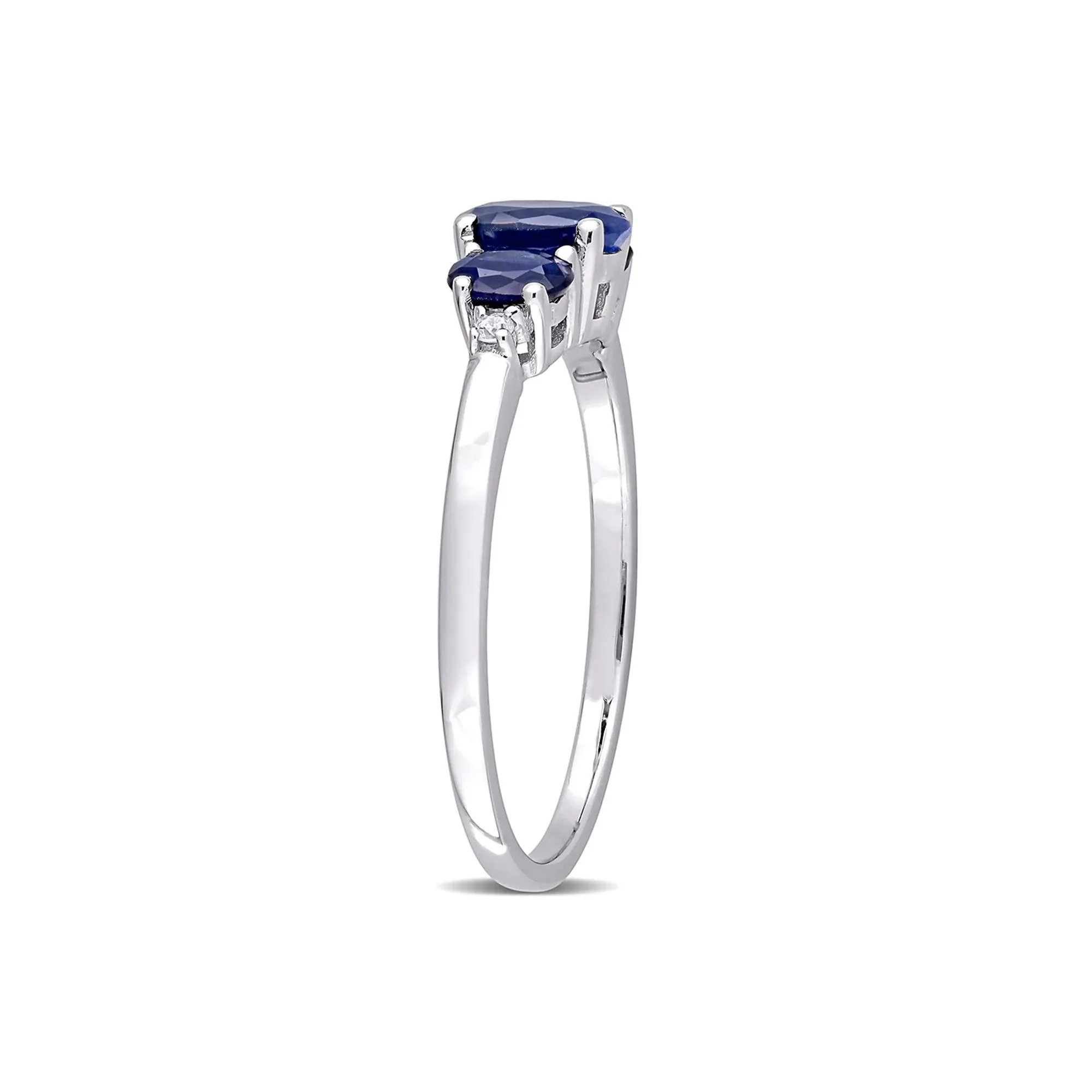 Oval Three-Stone Blue Sapphire Ring 10K White Gold Size 7 - Image 3