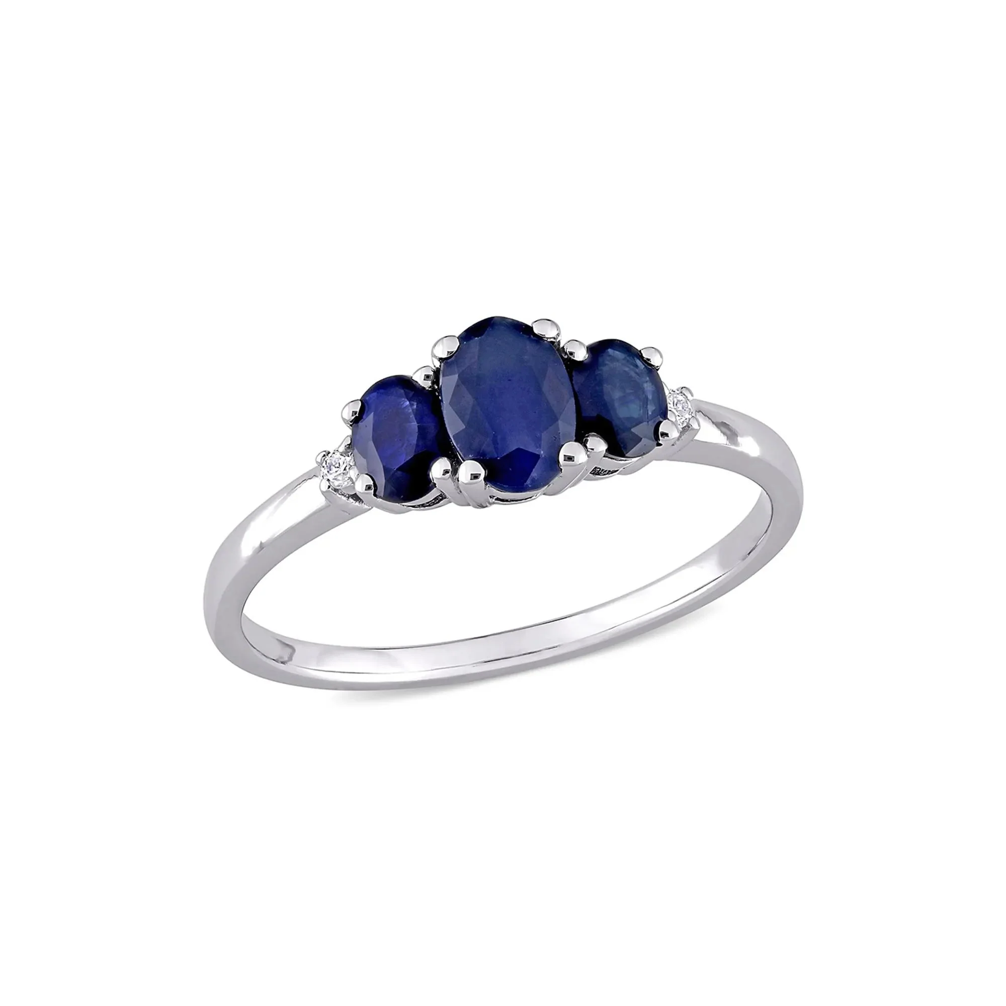 Oval Three-Stone Blue Sapphire Ring 10K White Gold Size 7.5 - Image 4