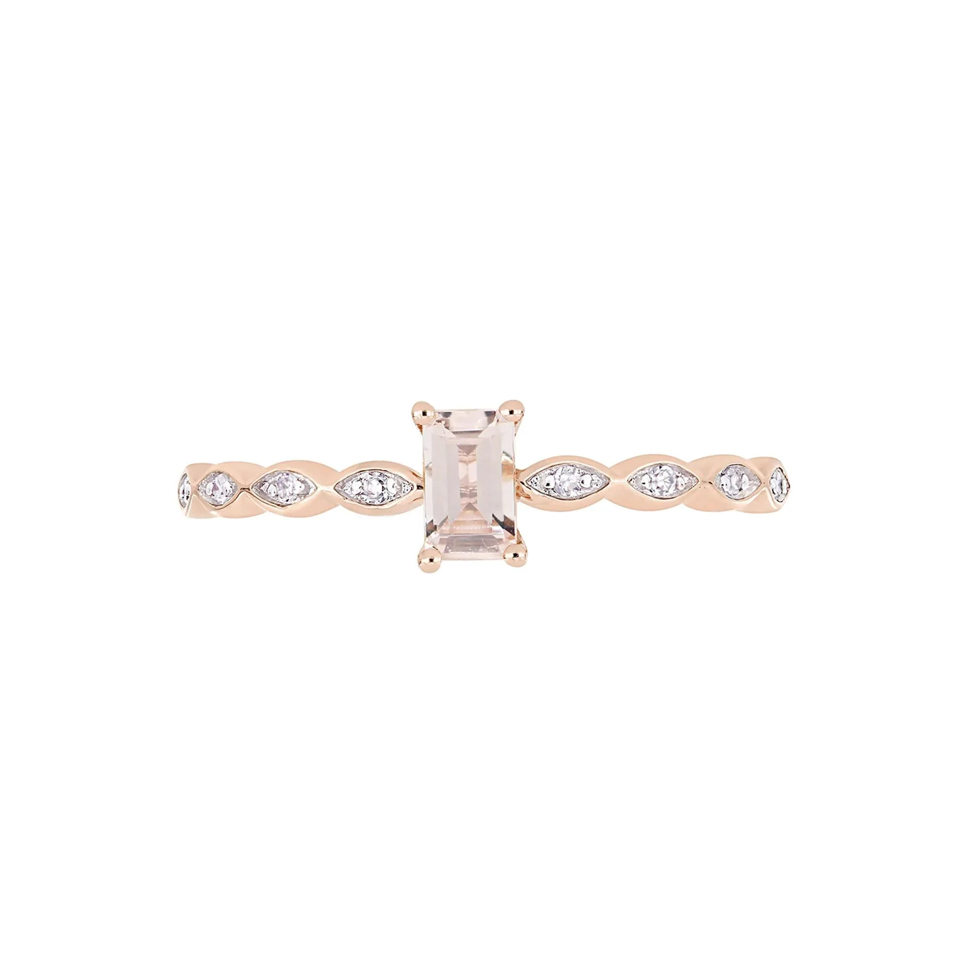 Emerald-Cut Morganite Ring 10K Rose Gold Size 4.5