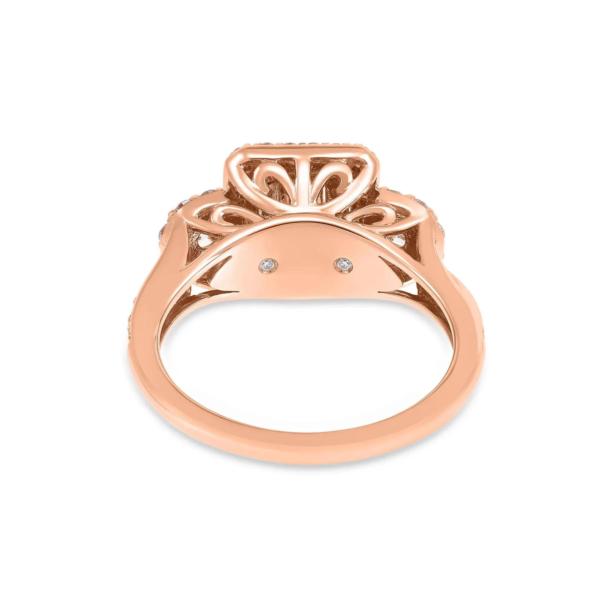1 CT. Tw. Double Halo Emerald-Cut Diamond Engagement Ring 14K Rose Gold Size 7 - Image 3