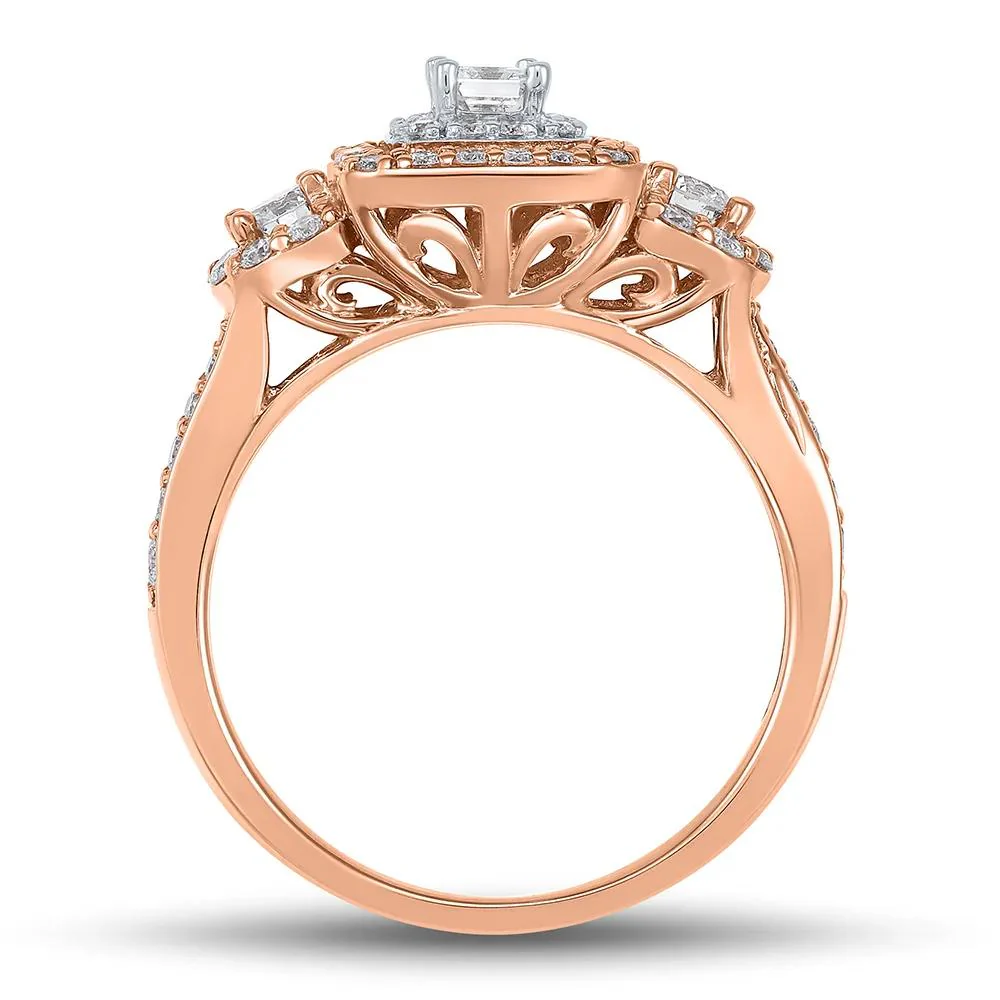 1 CT. Tw. Double Halo Emerald-Cut Diamond Engagement Ring 14K Rose Gold Size 9 - Image 4