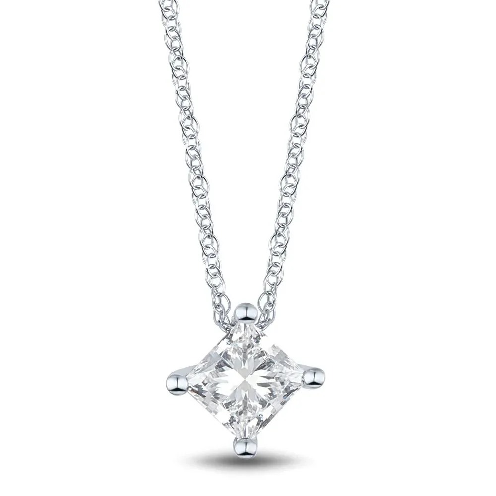 Lab Grown Diamond Pendant Necklace Solitaire 14K White Gold (1/2 CT.) Size 18"