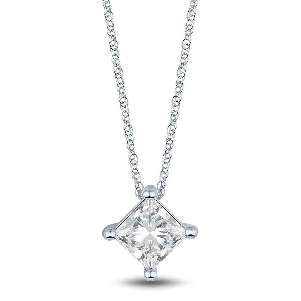 Lab Grown Diamond Pendant Necklace Solitaire 14K White Gold (1 CT.) Size 18"