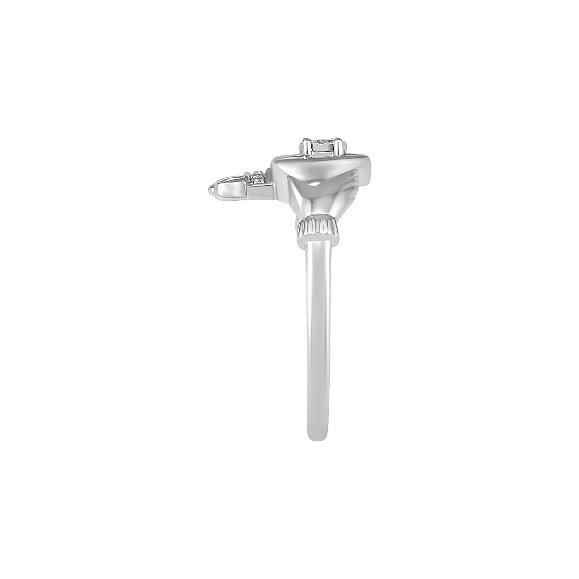 Diamond Claddagh Ring .925 Sterling Silver Round Brilliant Cut White Size 7.5 - Image 3