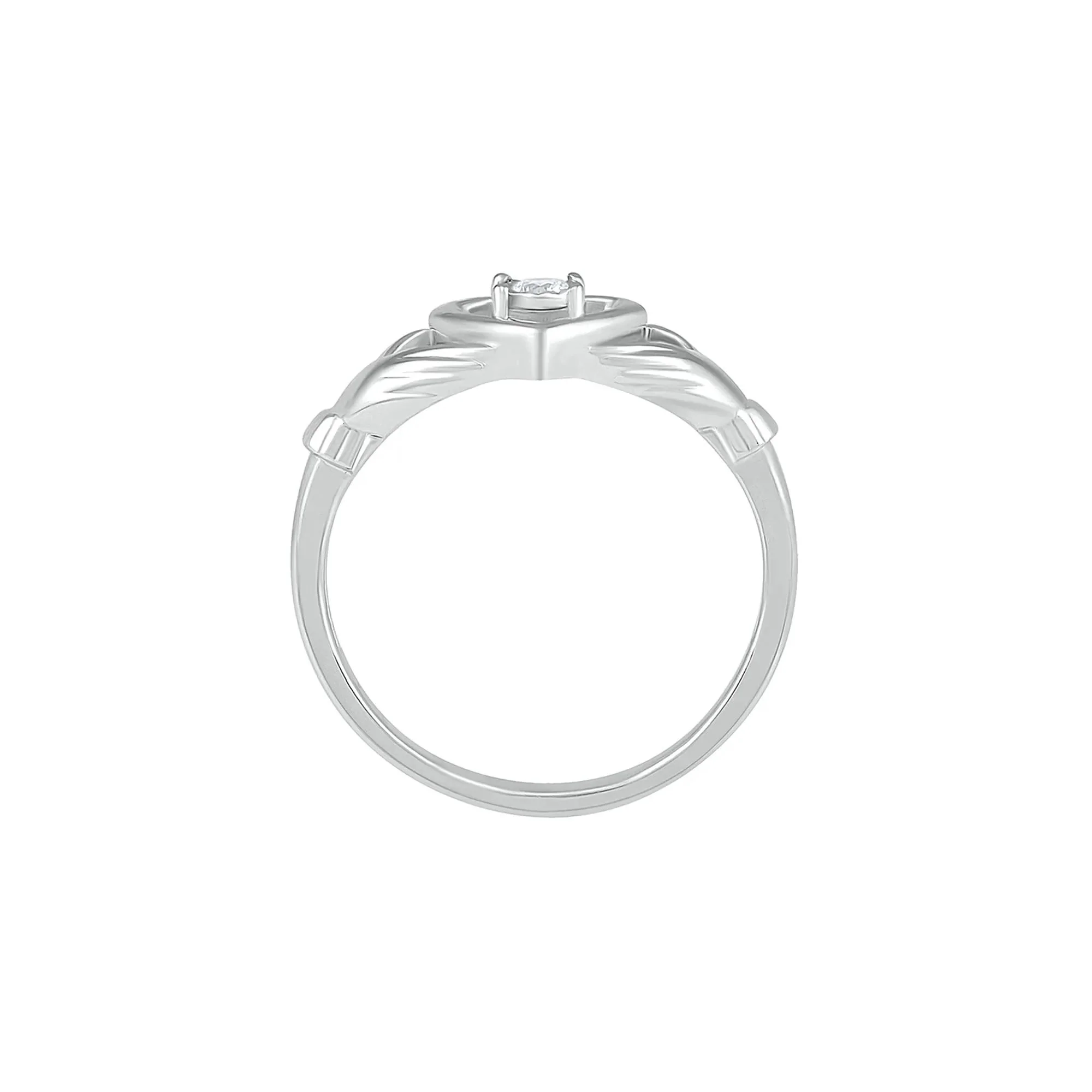 Diamond Claddagh Ring .925 Sterling Silver Round Brilliant Cut White Size 8 - Image 2